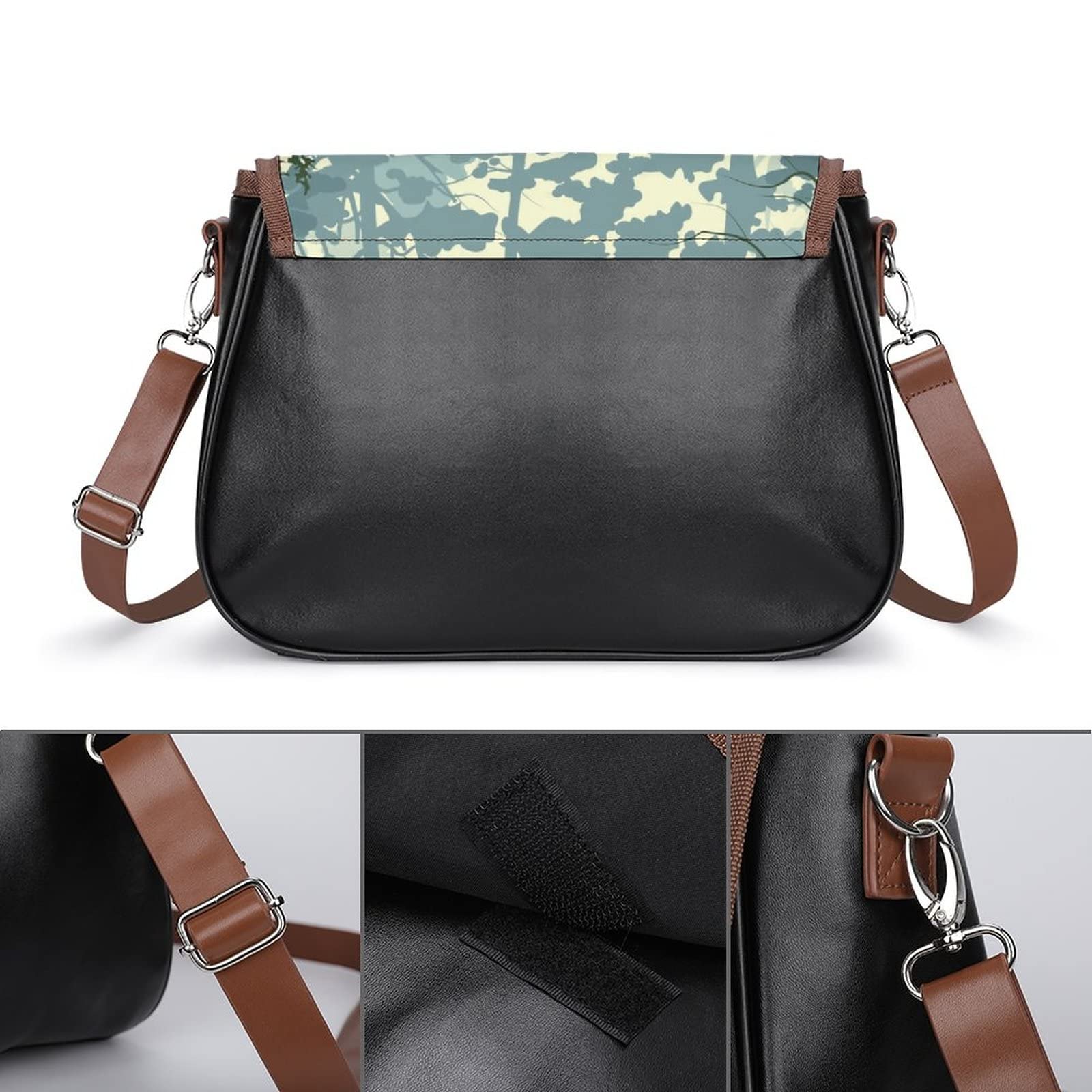 Stylish Women's Crossbody Leather Satchel Bag - Printed Forest Deer Silhouette Design for Casual Everyday Use | Perfect Shoulder Messenger Purse for Work, Travel & Shopping