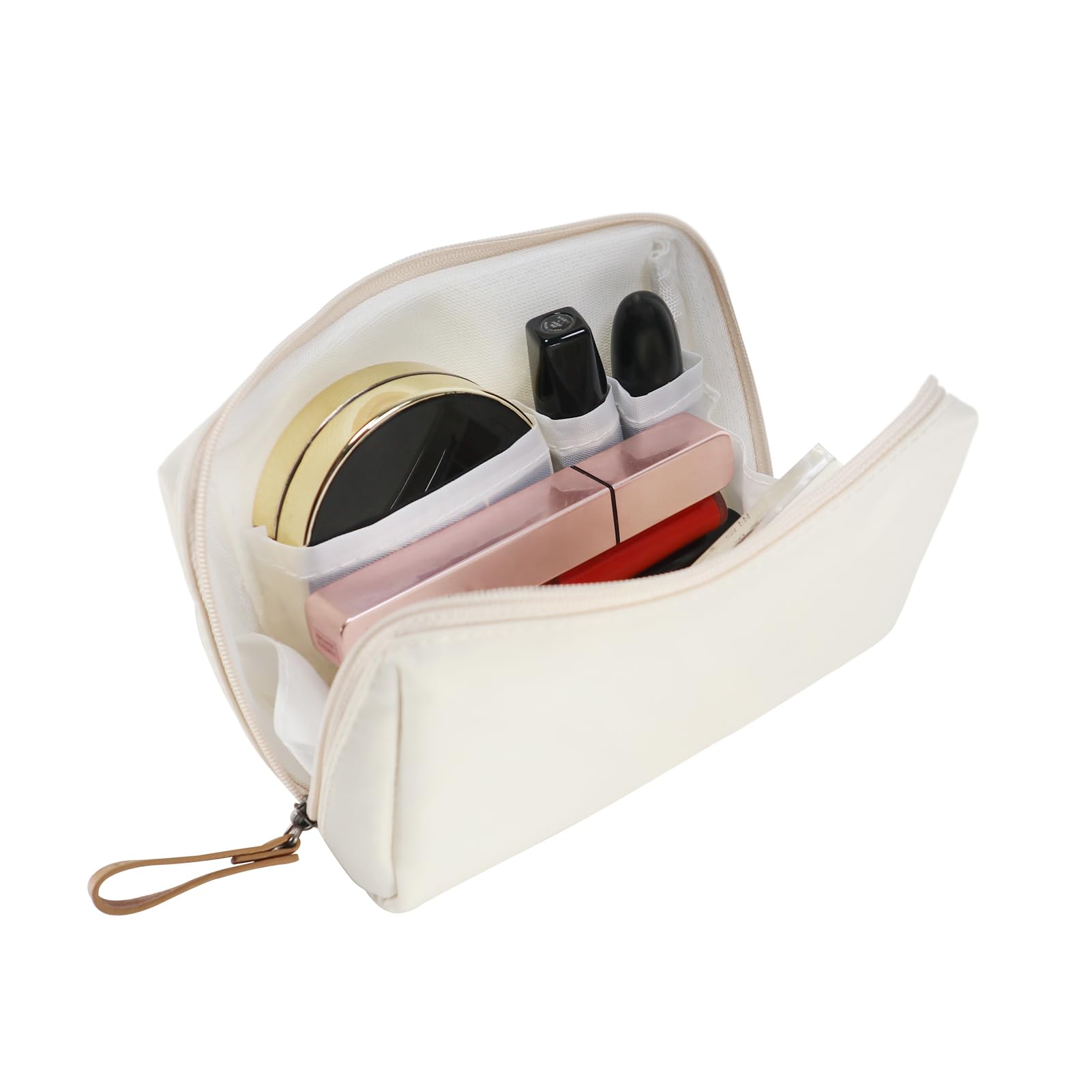 Waterproof Small Makeup Bag for Women - Portable Travel Cosmetic Pouch for Purse (Beige) | Perfect for Everyday Use, Gym, Travel & On-the-Go Touch Ups