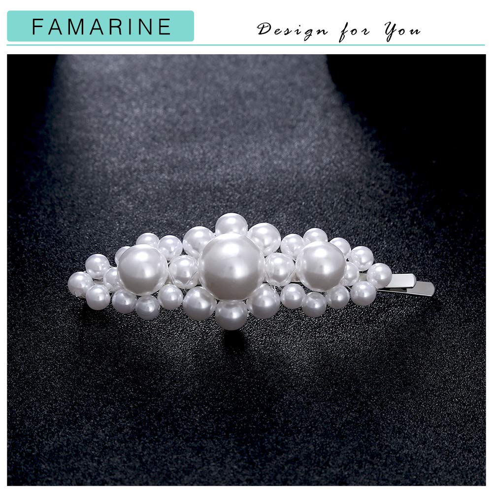 FAMARINE Floral Pearl Hair Clips - Elegant Beaded Faux Pearl Hair Barrettes for Women & Girls, Perfect for Weddings, Parties & Christmas Gifts | Thick Hair Accessories for Special Occasions & Everyday Wear