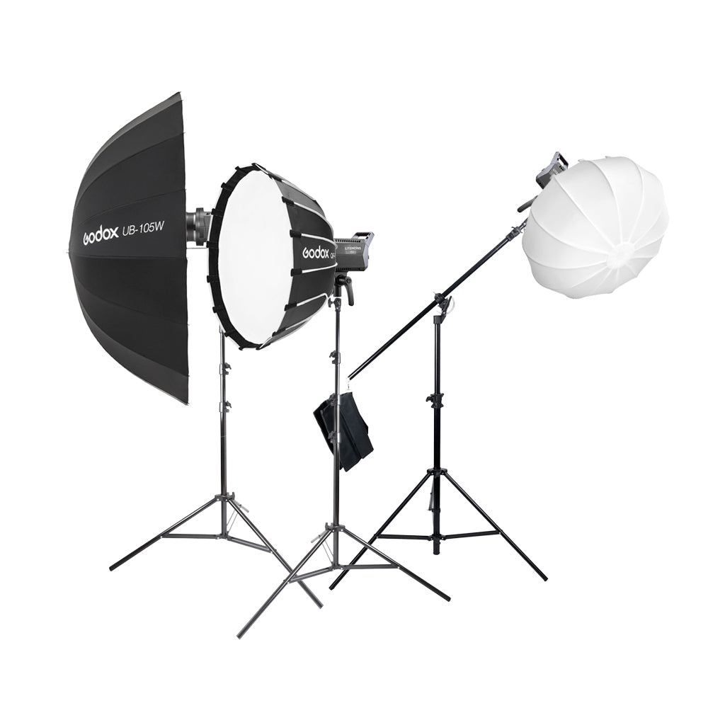 Litemons LA150D 3-Head Battery Powered LED Light Kit with QR P60T Softbox, UB 105W Umbrella & CS 50T Diffuser - Perfect for Photography, YouTube Videos, and Studio Lighting