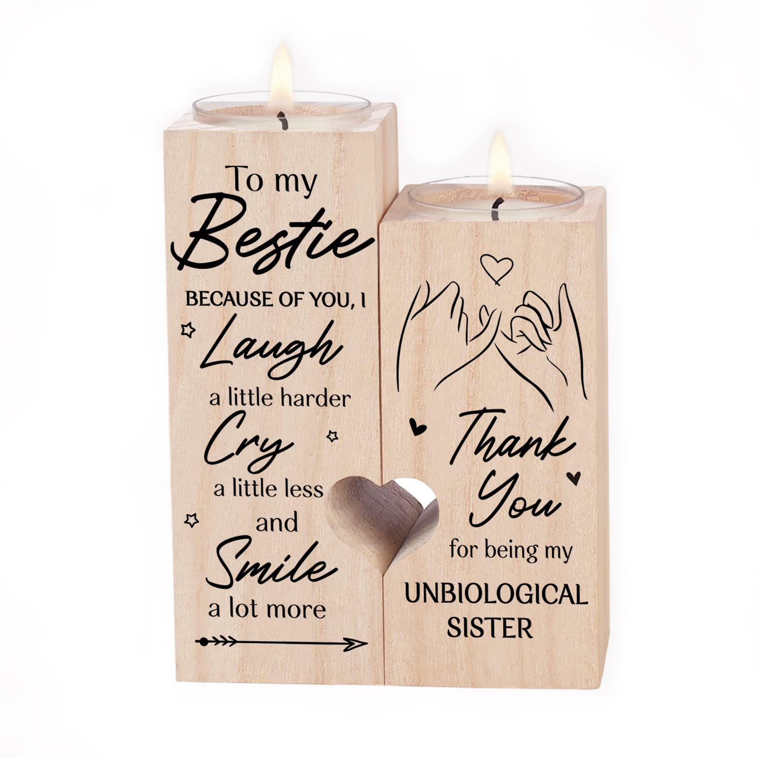 Personalized Wooden Candle Holder for Best Friends - 'Thank You for Being My Unbiological Sister' Engraved Gift for Women | Bestie Friendship Birthday Present for Sister-like Bonds | Perfect for Home Decor, Relaxation & Special Occasions