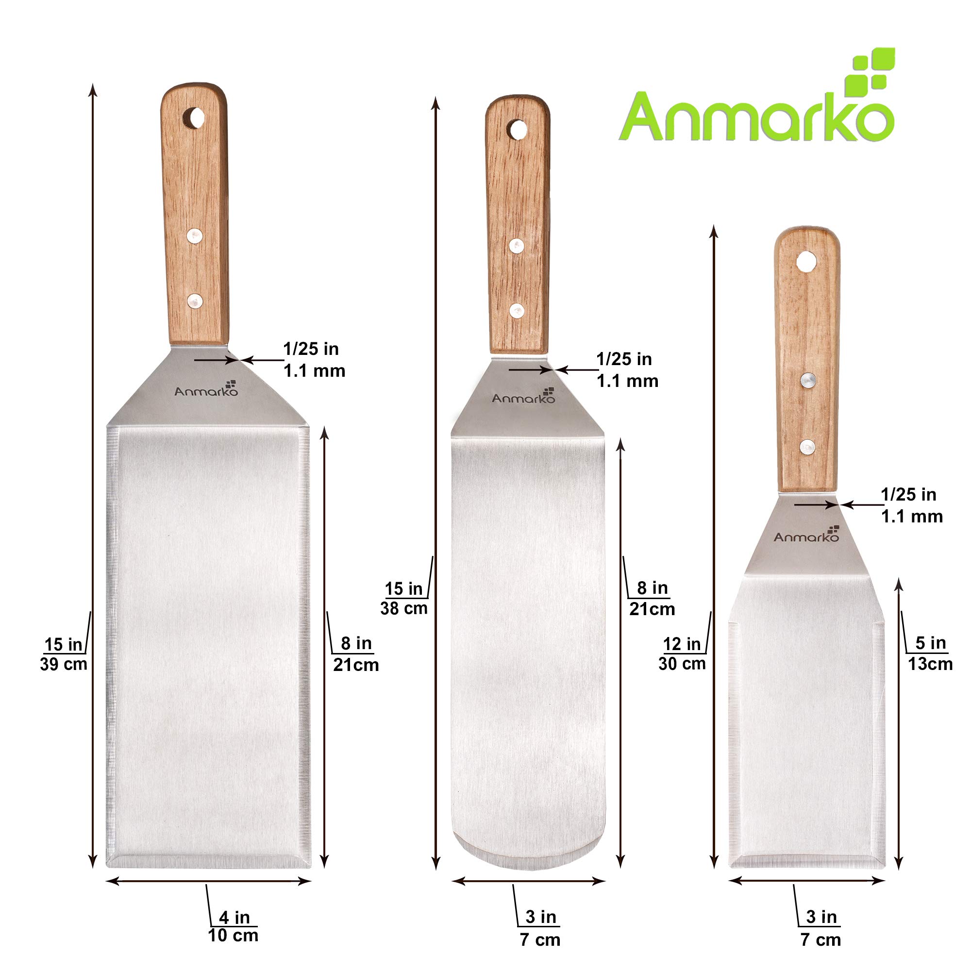Premium Stainless Steel Spatula Set - 3-Piece Teppanyaki & BBQ Spatulas with Griddle Scraper - Professional Pancake Flipper, Hamburger Turner for Cast Iron, Flat Top Grill - Perfect for Outdoor Cooking, Camping & Home Kitchen Use
