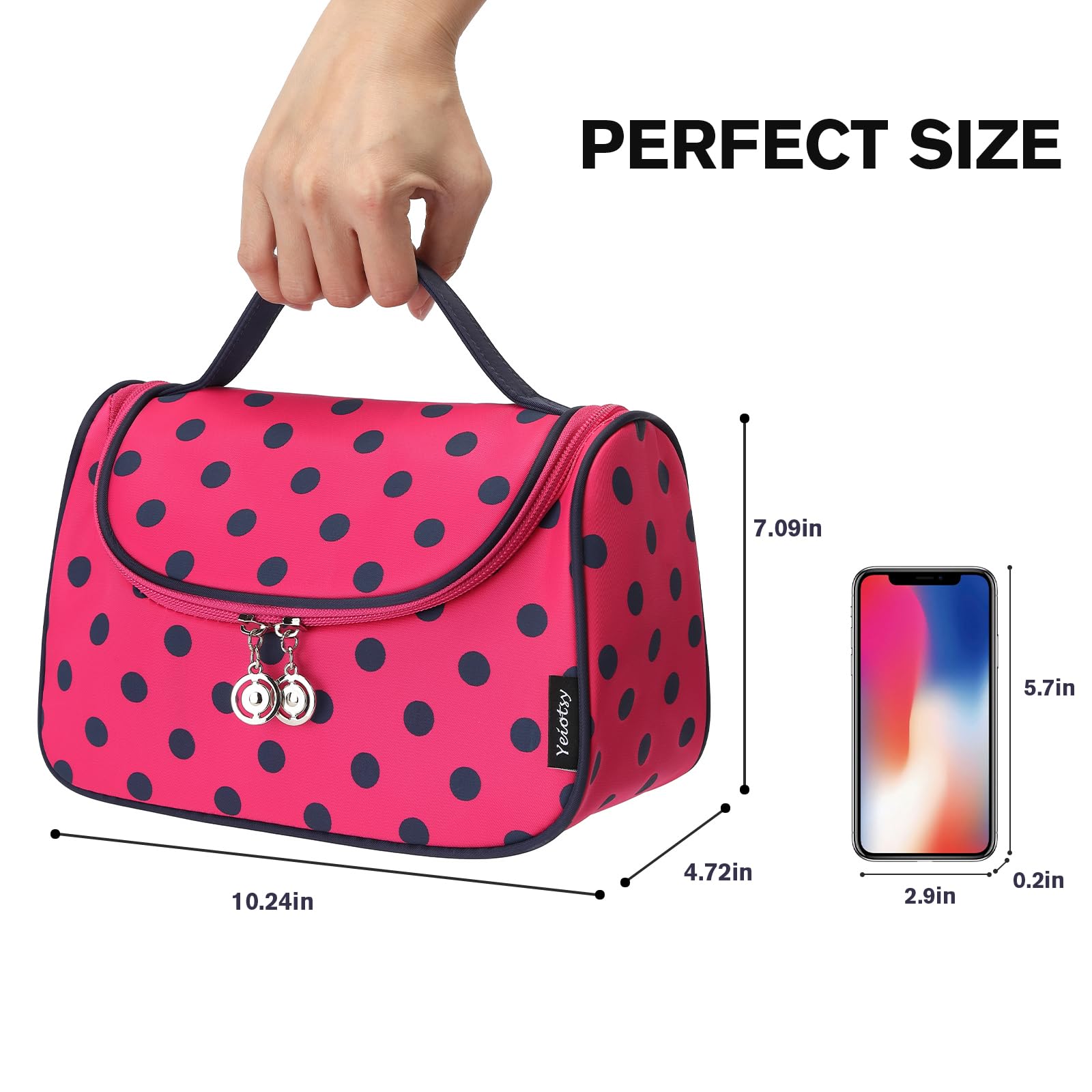 Yeiotsy Waterproof Cosmetic Bag for Women - Cute Polka Dot Makeup Organizer, Travel Toiletry Pouch | Perfect for Gym, Vacation & Daily Essentials Storage