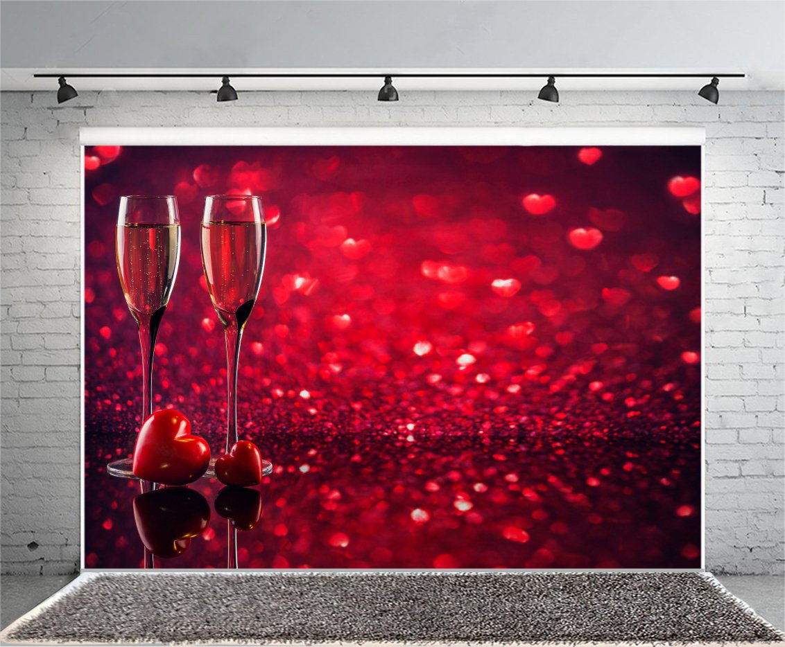 Laeacco 7x5ft Valentine's Day Photography Backdrop - Red Glitter Heart Bokeh Vinyl Background for Romantic Couples Portraits, Engagement Photos & Anniversary Celebrations | Perfect for Wedding, Proposal & Love Theme Photo Shoots
