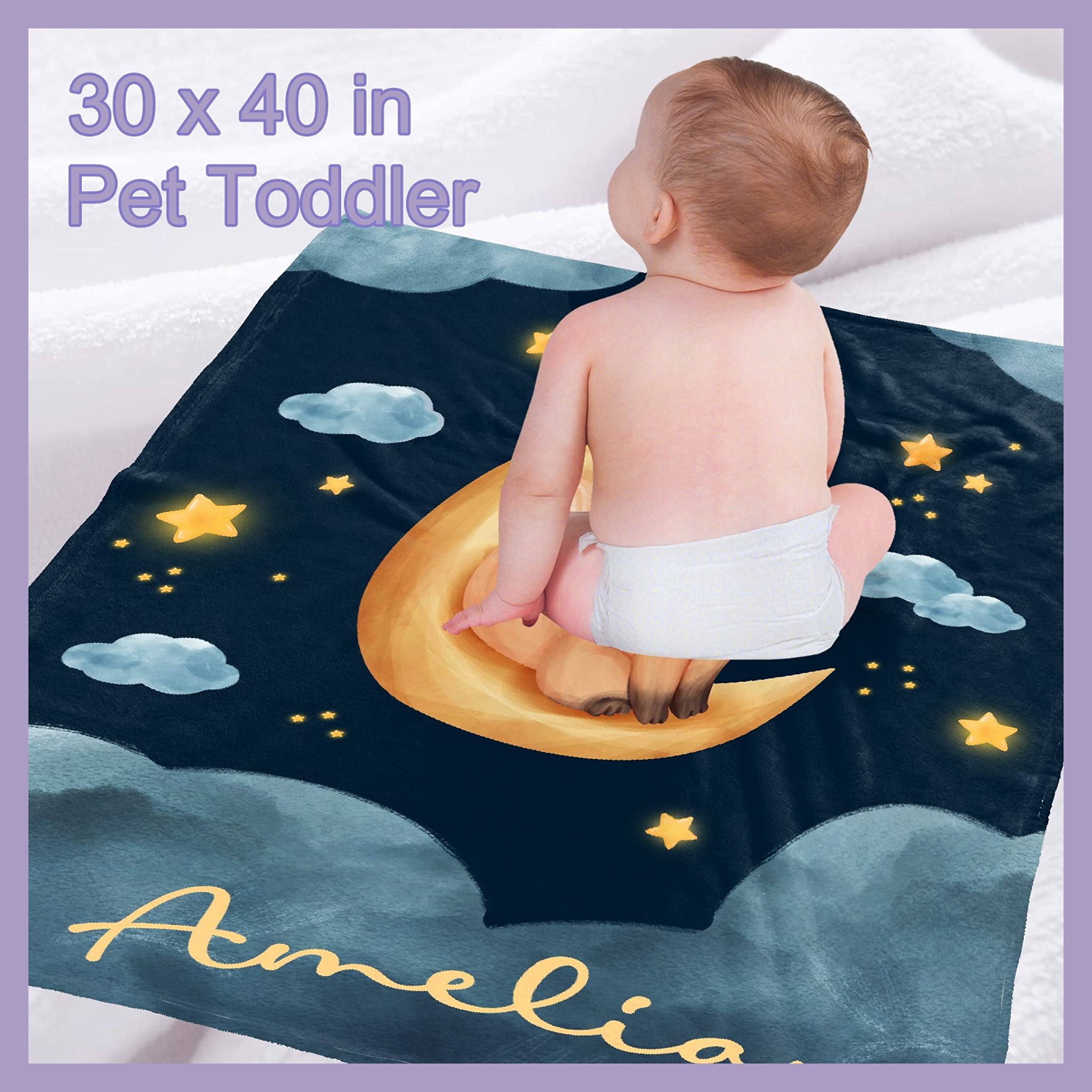 Personalized Moon Fox Baby Blanket with Name - Custom Animal Throw Blanket for Boys & Kids (120