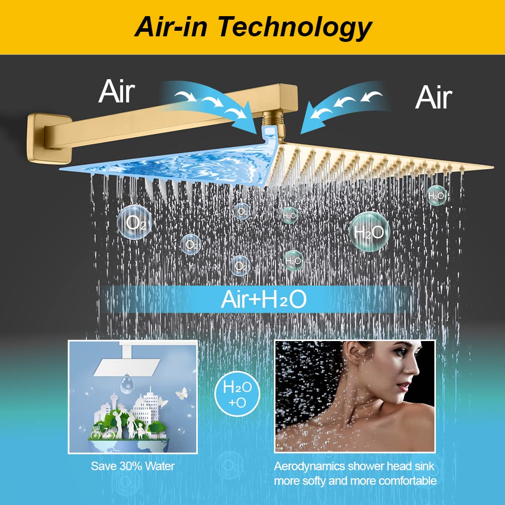 Solid Brass Wall Mounted Shower Faucet Set with Handheld Shower - Modern Single Handle Bathroom Tub Filler in Brushed Gold Finish | Perfect for Luxury Bathroom Renovations & Spa-Like Shower Experience