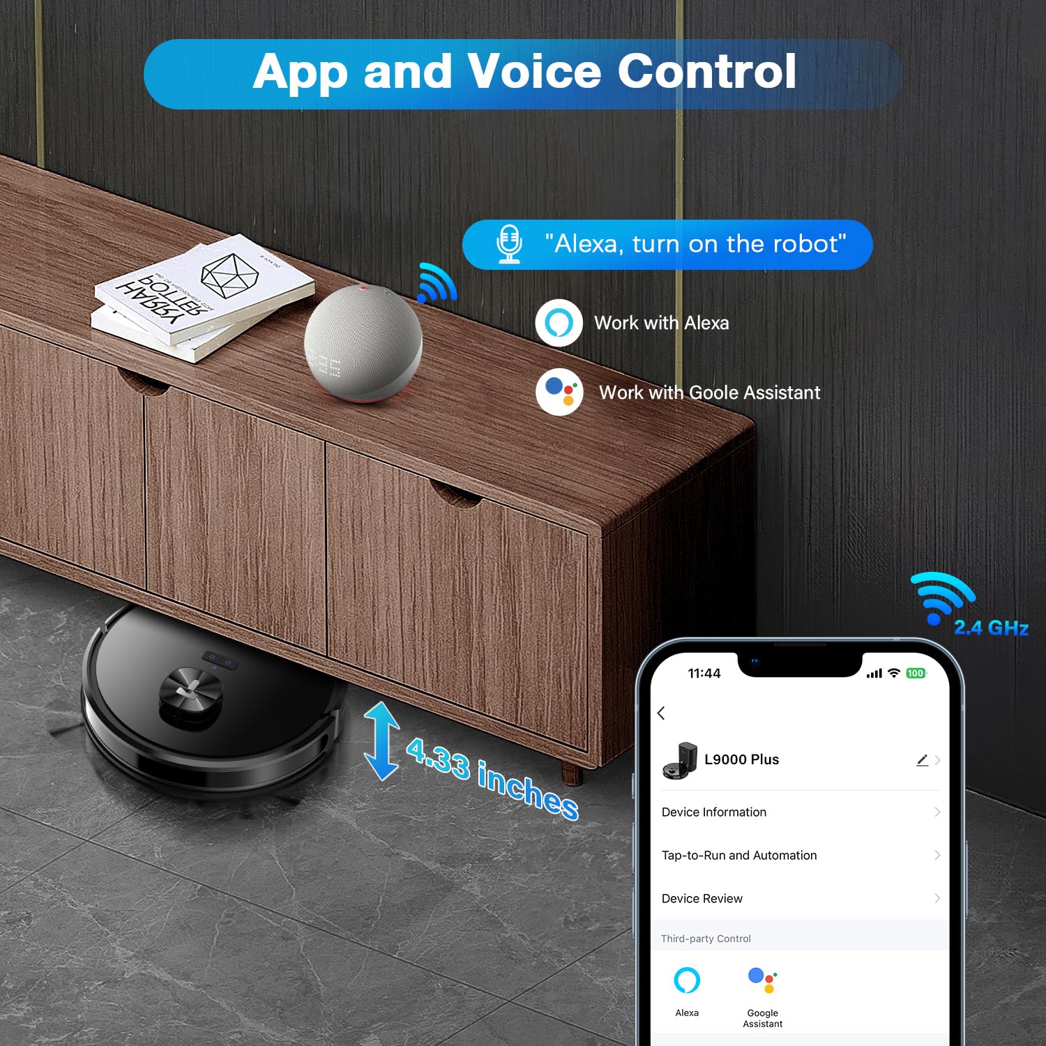 Tikom L9000 Plus Robot Vacuum and Mop Combo with Self-Emptying Base, 60-Day Dustbin Capacity, LiDAR Navigation & Smart Mapping, 4000Pa Strong Suction, 150 Mins Runtime, WiFi/App Control - Ideal for Pet Hair, Hardwood Floors & Carpets in Large Homes