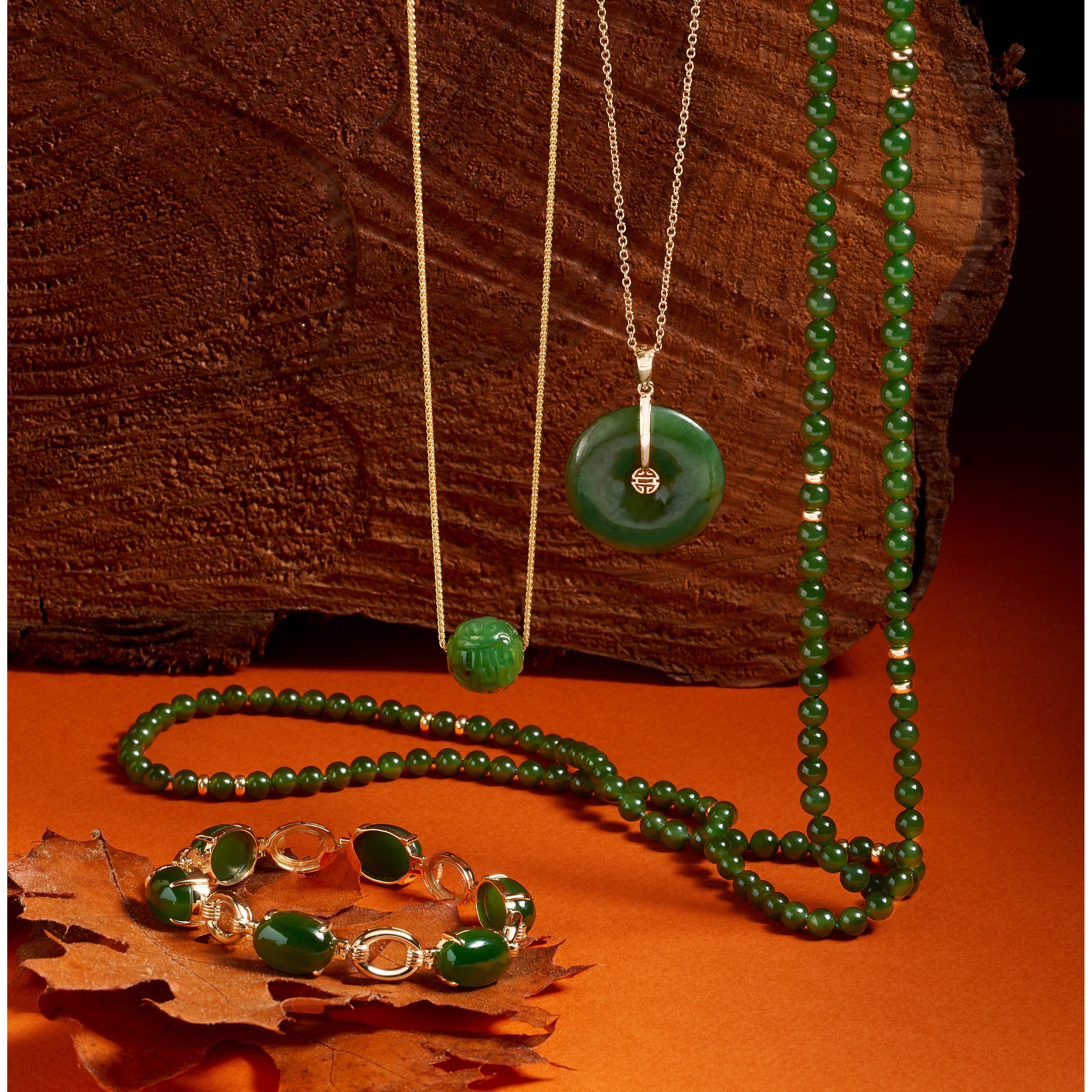 Green Nephrite Jade & Gold Station Rope Necklace | Elegant Jewelry for Women | Perfect for Weddings, Parties & Everyday Wear