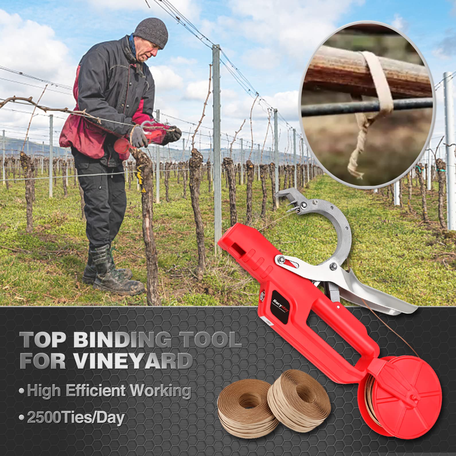 Professional Electric Plant Tying Machine for Vineyards - Eco-Friendly Kraft Cable Ties for Grapes, Tomatoes & Vining Vegetables | Durable Plant Binding Tool for Commercial Farming & Home Gardens