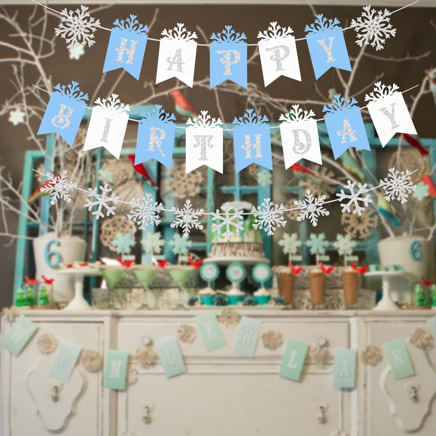 Winter Wonderland Birthday Party Decorations - Snowflake Happy Birthday Banner & Party Supplies for Winter Themed Celebrations | Perfect for Indoor & Outdoor Festive Events