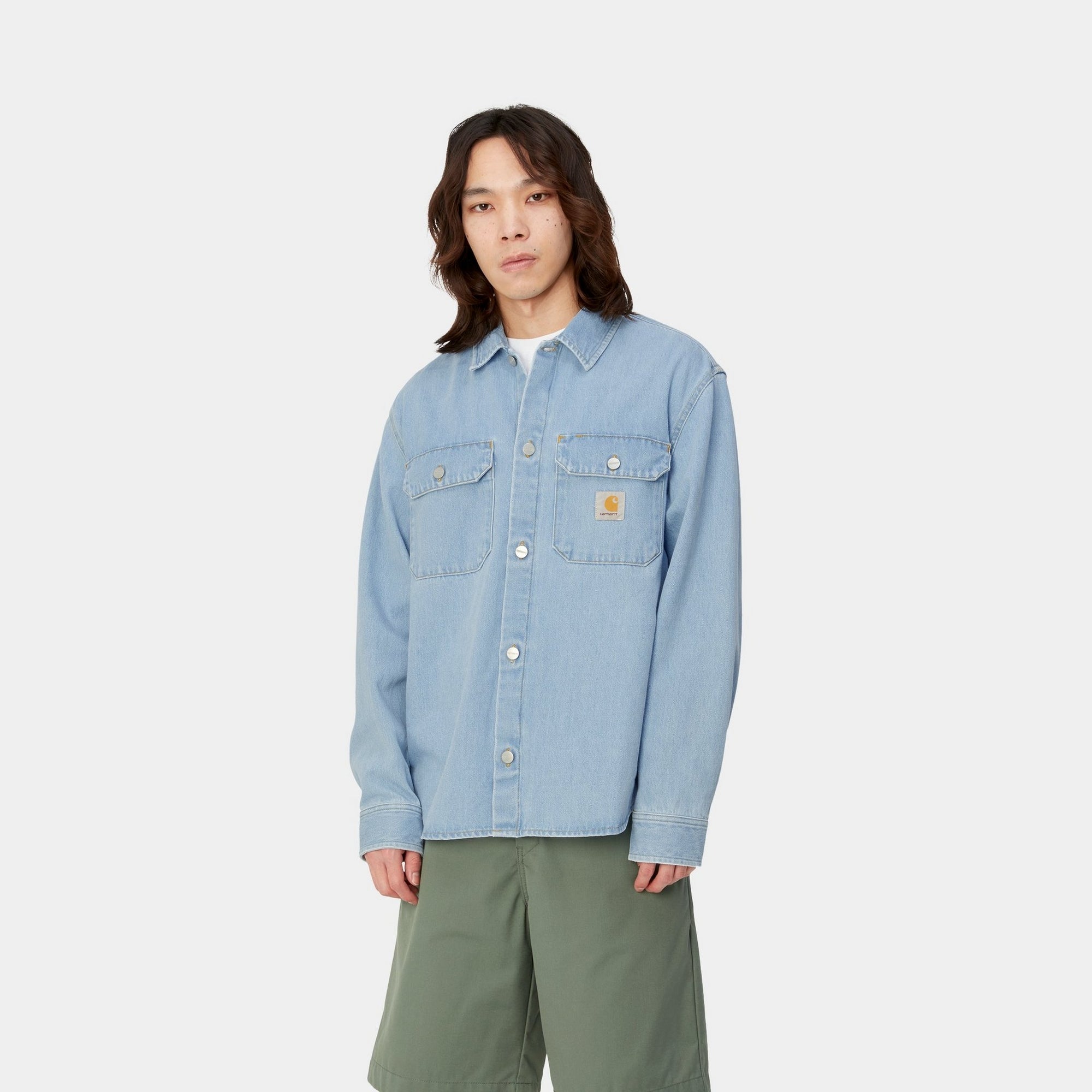Harvey Shirt Jacket for Men - Stone Bleached Blue Denim Shacket | Casual Outerwear for Fall & Spring | Perfect for Layering, Weekend Outings and Streetwear Fashion