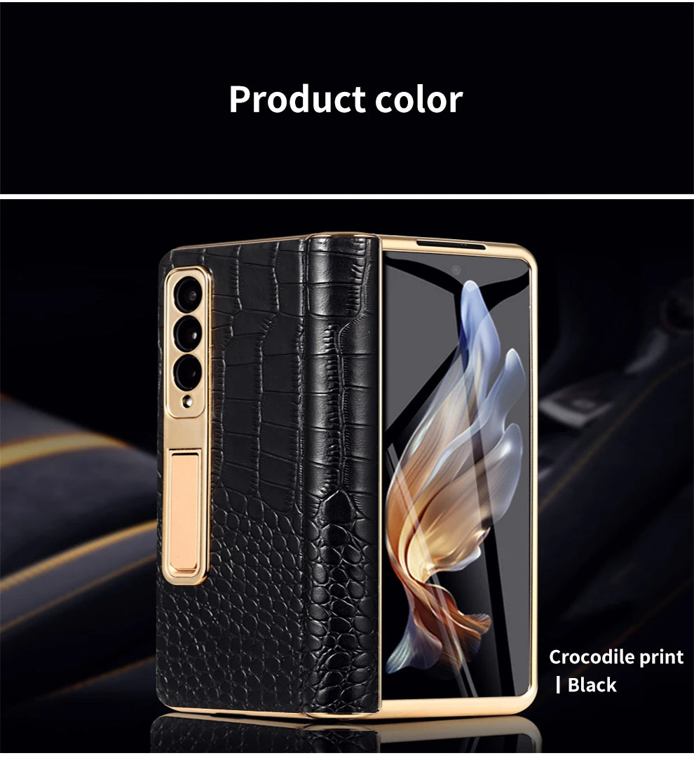 Premium Real Leather Phone Case for Samsung Galaxy Z Fold 6 with Hinge Kickstand - Slim Protective Cover for Work, Travel & Everyday Use