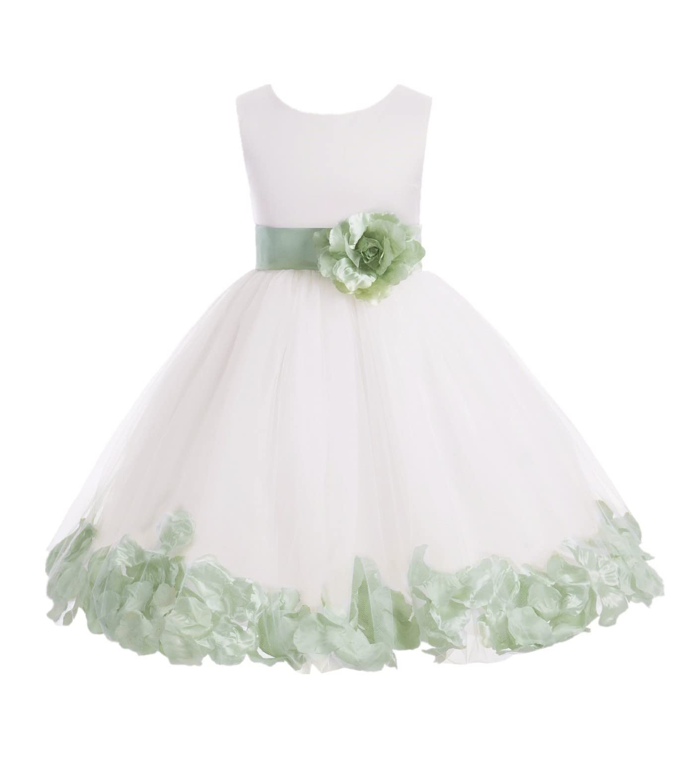 White Tulle Rose Petals Flower Girl Dress - Elegant Christening Gown 302T Size 10 for Weddings, Baptisms & Special Occasions
