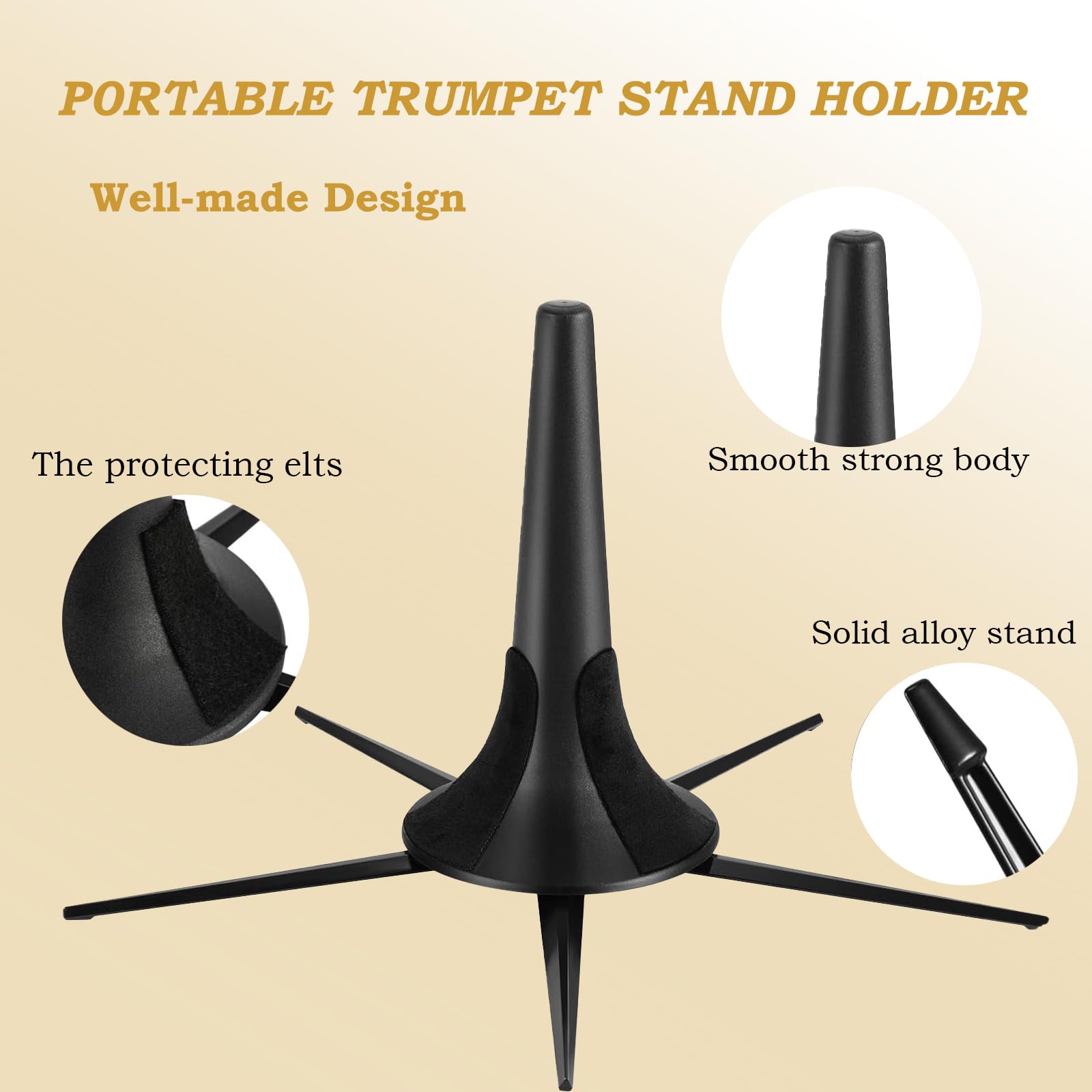 MOONBACK Portable Trumpet Stand & Mute Kit - Foldable, Detachable 5-Leg Metal Stand with Aluminum Trumpet Practice Mute - Lightweight & Stable for Band Practice, Performances & Travel