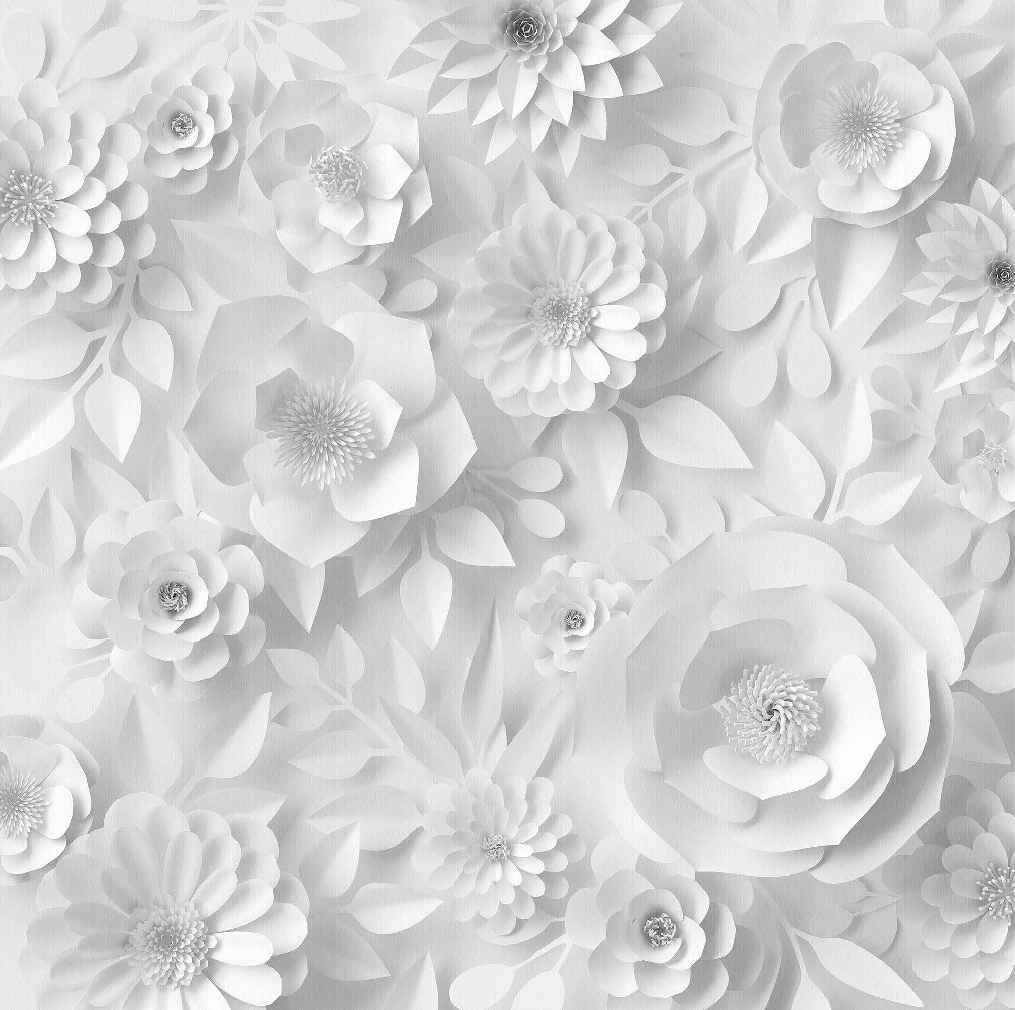 12' x 9' White Paper Flowers Wall Mural - 144