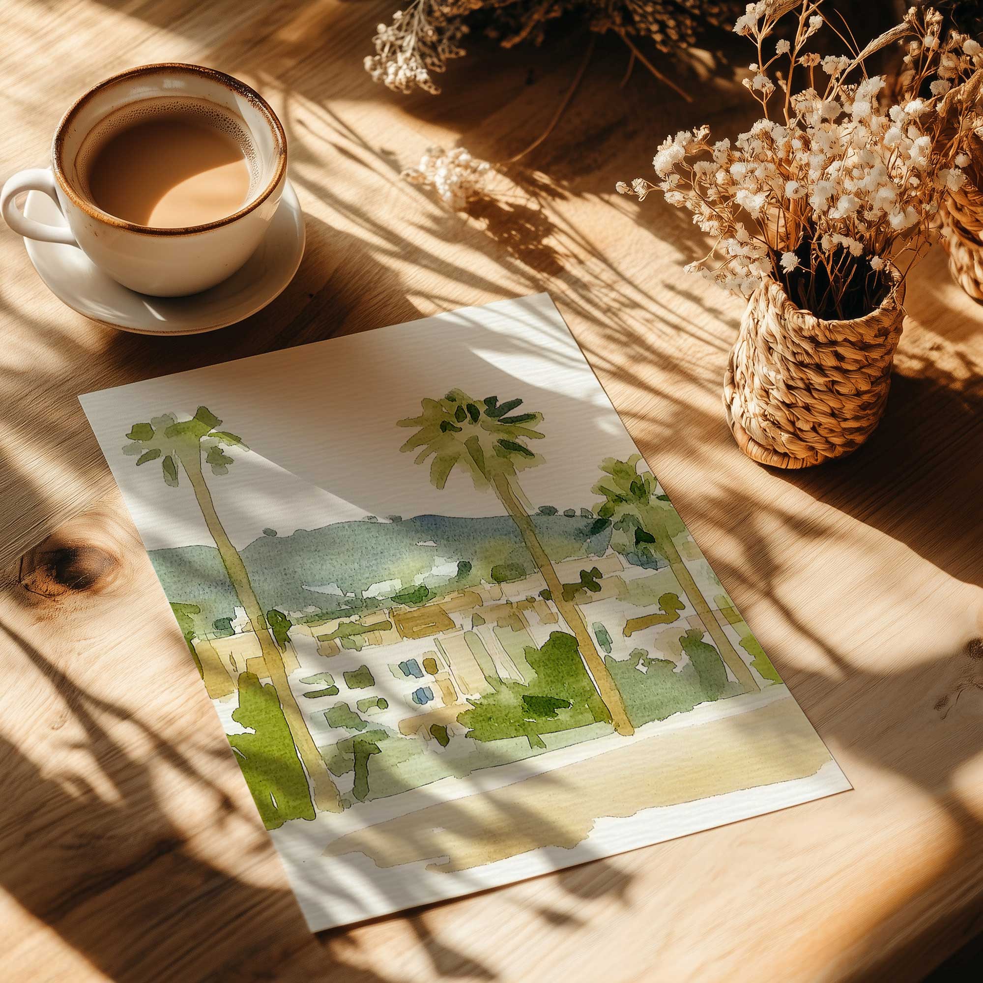 Desert Palms and Villas III Print - Stunning Landscape Wall Art for Home & Office Decor | Perfect for Living Room, Bedroom, or Office Wall Decorations