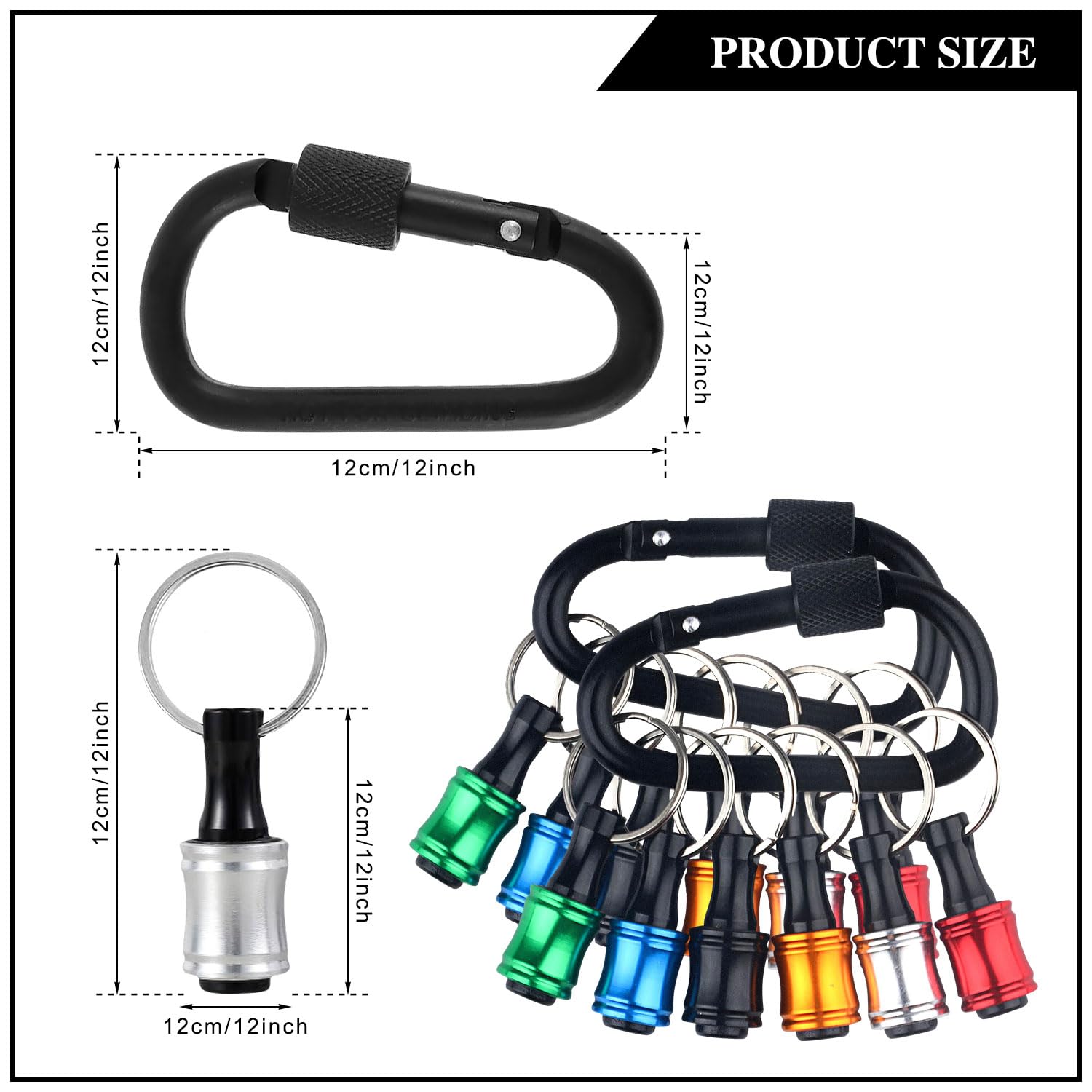 12 Pcs 1/4 Inch Hex Shank Screwdriver Bit Holder Set with Carabiner - Portable Drill Bit Extension Bar Keychain for Screwdriver & Drill Bits - Ideal for DIY Projects, Home Repairs & Professional Tool Kits (12 Pieces)