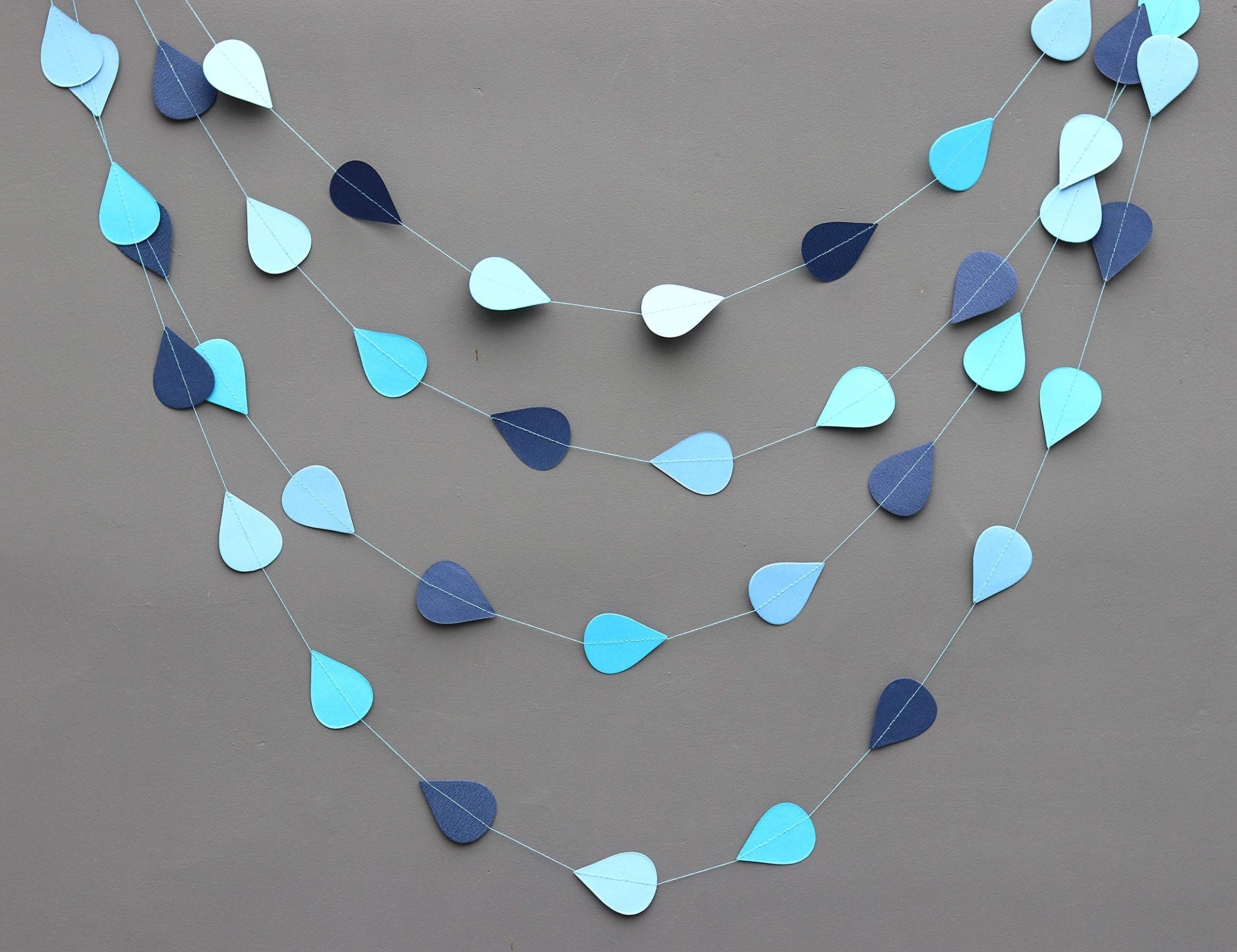 Boston Creative Company Blue Heart-Shaped Raindrop Garland - 10ft Cardstock Paper Raindrops for Nursery Decor, Baby Showers & Spring Celebrations | Perfect for April Showers Theme, Wall Decorations and Seasonal Party Decor