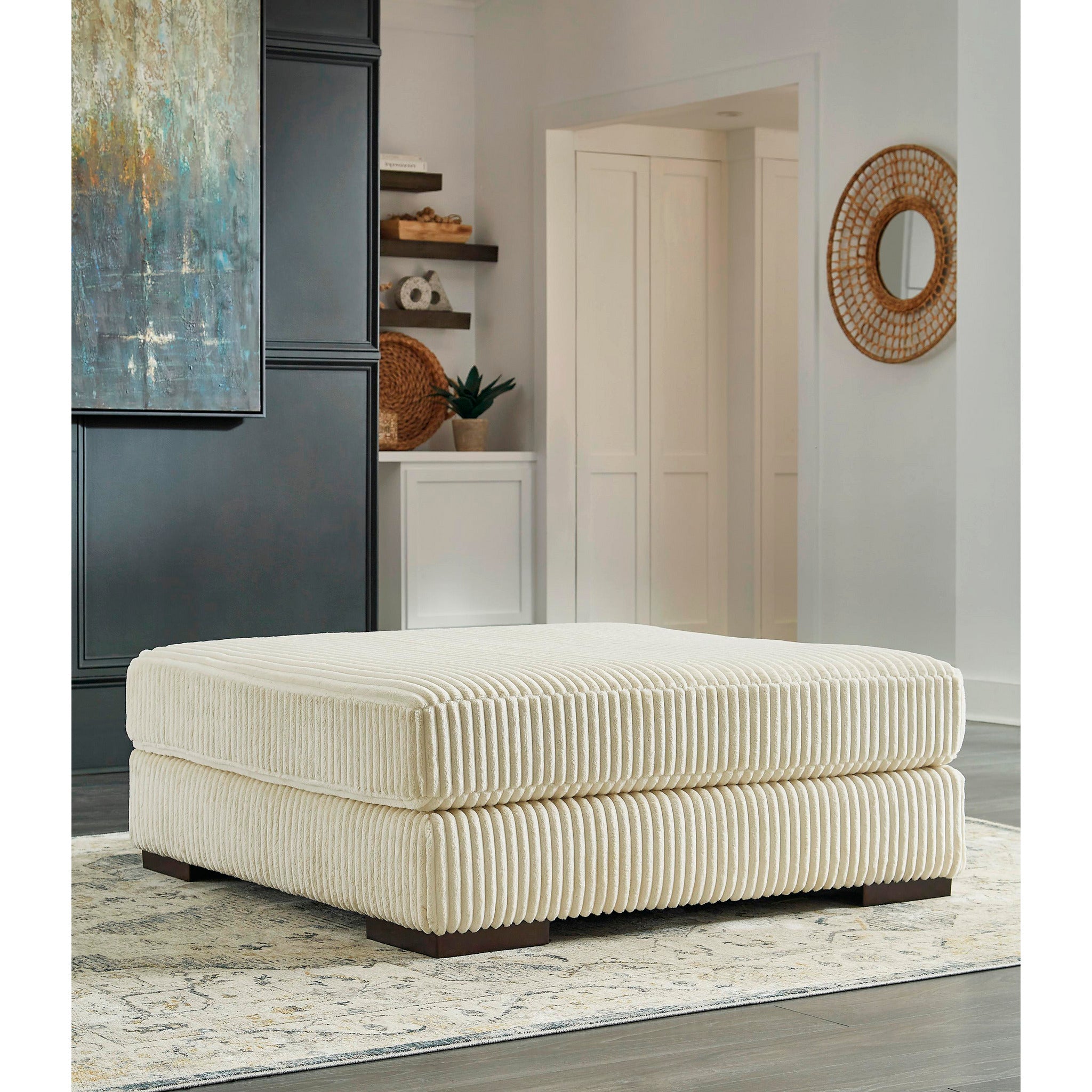 Lindyn Oversized Accent Ottoman - Large Round Footstool Pouf with Storage, Modern Home Decor for Living Room, Bedroom & Nursery - Perfect as Seating, Footrest or Coffee Table