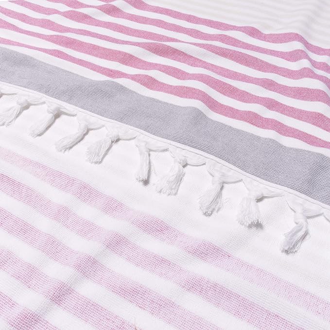 Meera Stripe Fouta 4-Piece Beach Towel Set with Tassels - Soft, Absorbent & Quick-Drying - Perfect for Pool, Beach, Yoga & Spa Days