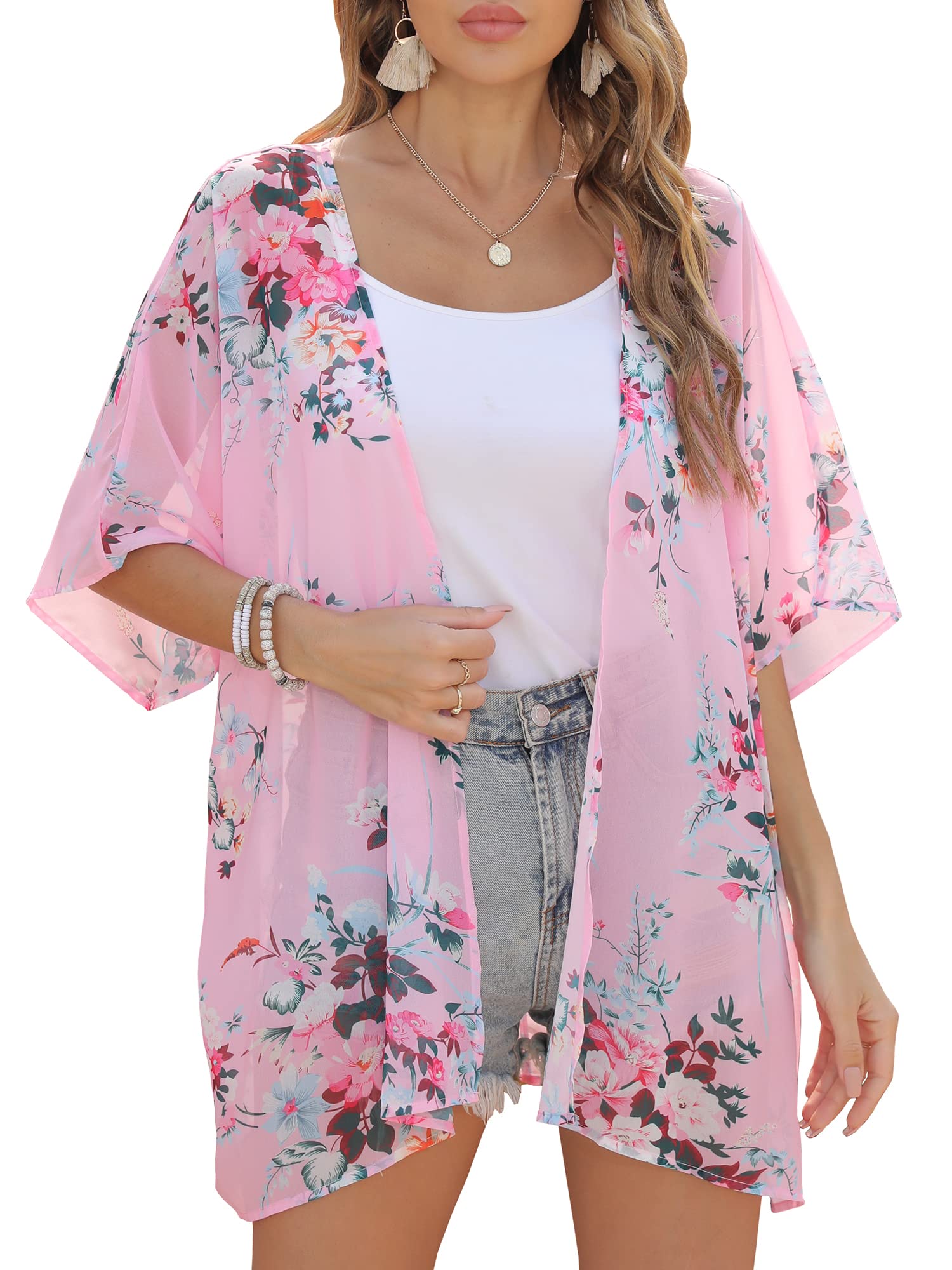 Women's Lightweight Chiffon Kimono Cardigan - Loose Summer Beach Cover Up Top for Women | Boho Chic Loungewear & Poolside Outfit
