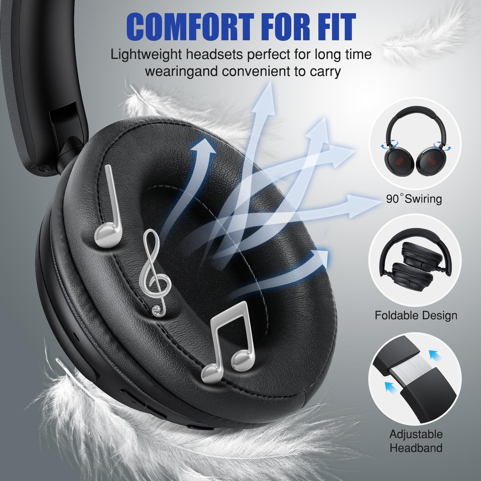 Premium Hybrid Active Noise Cancelling Wireless Headphones with Deep Bass - Bluetooth Over Ear Headset with Built-in Mic, Foldable Lightweight Design for iPhone 16 Pro Max & Galaxy S24 - Perfect for Travel, Home Office & Commuting