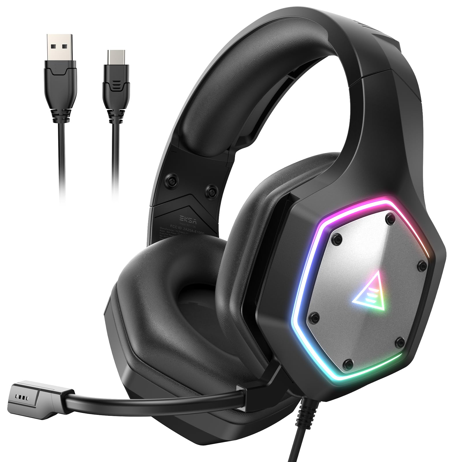 EKSA Gaming Headset with Microphone - 7.1 Surround Sound, RGB Lights, Noise-Cancelling Mic, USB Wired Headphones for PS4/PS5 - Perfect for Competitive Gaming & Immersive Audio Experience
