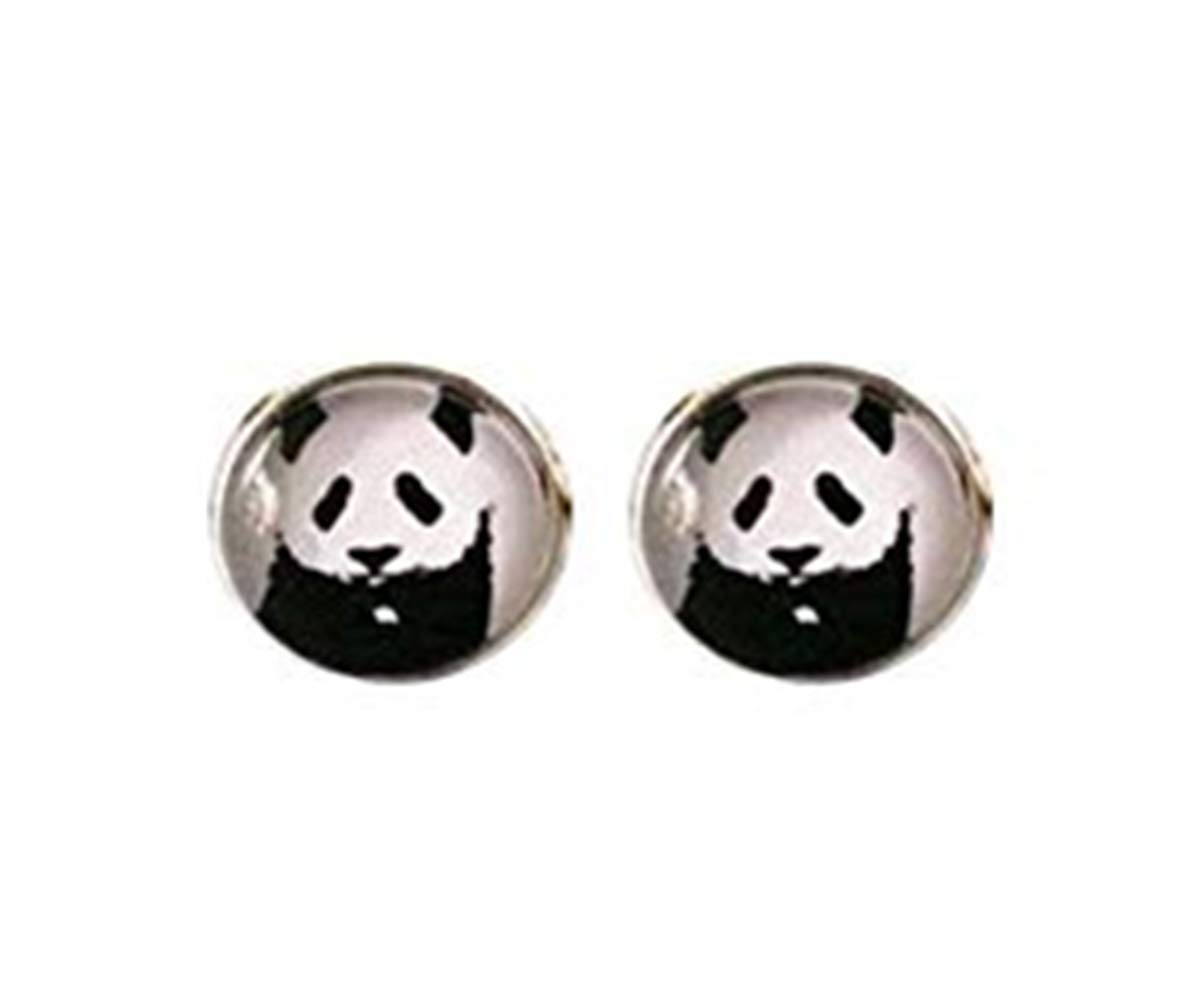 Cute Panda Stud Earrings - Glass Cabochon Animal Jewelry for Women - Black and White Dangle Earrings - Perfect Gift for Her - Ideal for Casual Wear, Parties, and Animal Lovers