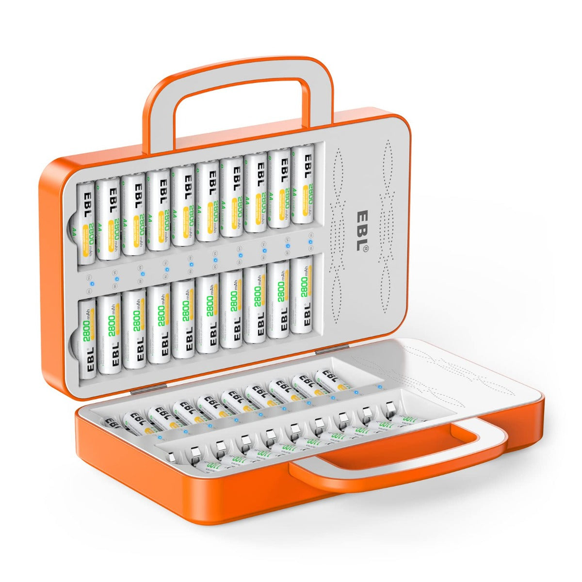 EBL 40 Slot AA AAA Battery Charger for NiMH NiCD Rechargeable Batteries - Fast Charging Organizer for Home, Office & Electronics Devices
