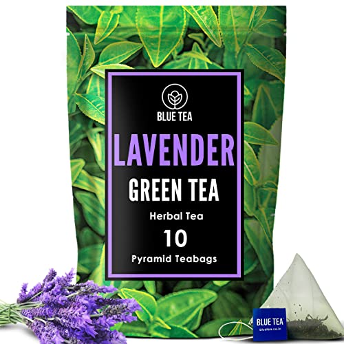 Premium Lavender Green Tea Bags - 10 Count Organic Blue Tea with Whole Leaf Blend | Stress Relief & Relaxation | Herbal Calming Tea for Meditation, Yoga & Bedtime | Resealable Zipper Pack