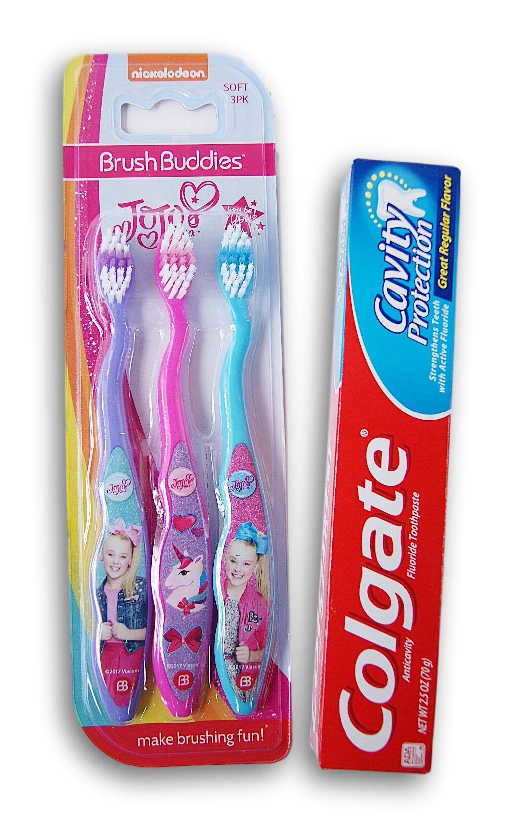Jo Jo Girls Toothbrush and Toothpaste Kit - 3 Soft Bristle Toothbrushes & 1 Fluoride Toothpaste for Kids - Perfect for Travel, School & Daily Oral Care
