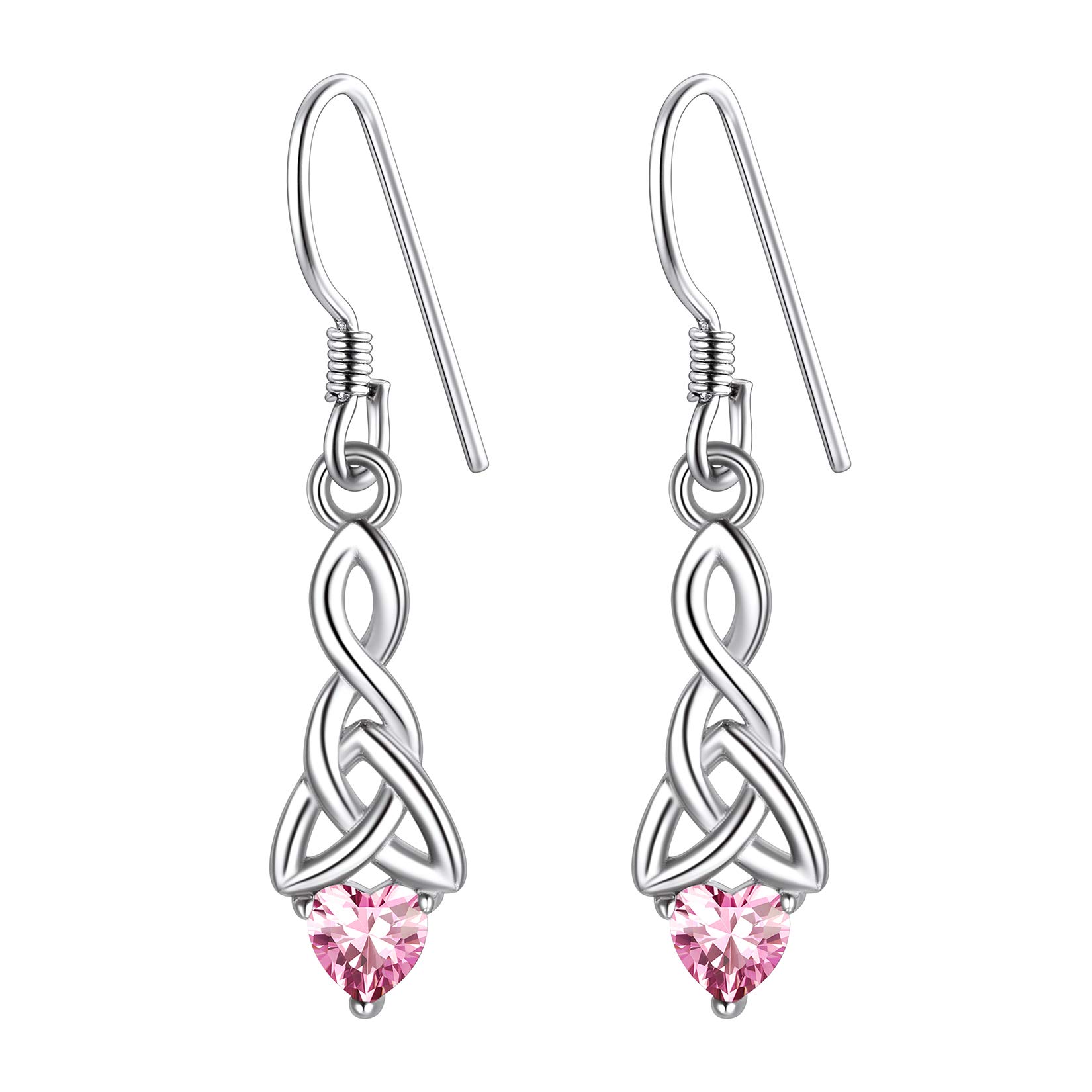 925 Sterling Silver Celtic Knot Heart Dangle Earrings & Pendant Necklace Set with Birthstone - Irish Jewelry for Women & Girls | Gift Box Included | Perfect for St. Patrick's Day, Weddings & Special Occasions