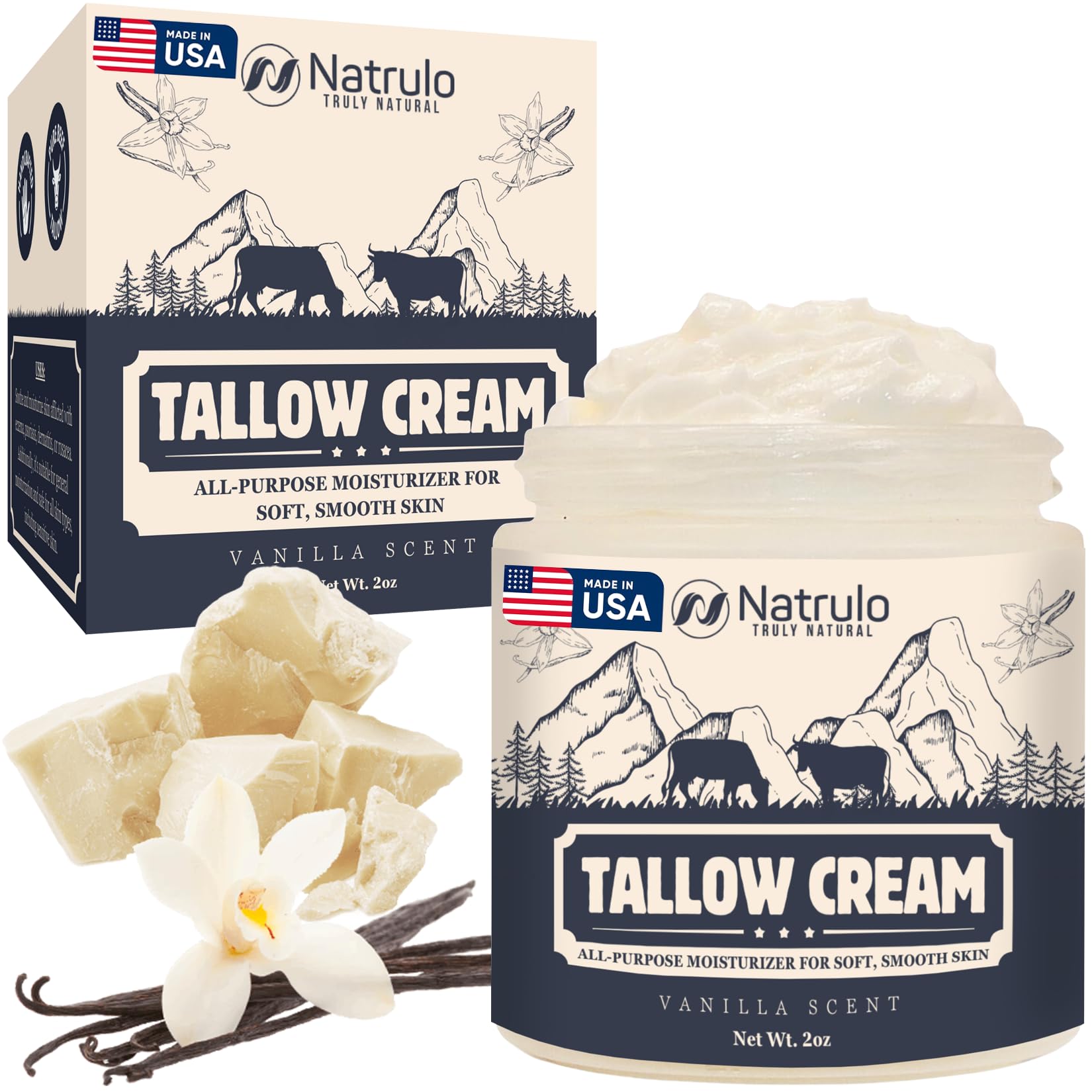 **Grass-Fed Beef Tallow Cream with Honey – All-Natural Moisturizing Balm for Face & Body – Soothes Eczema, Dry, Cracked & Itchy Skin – Skin Repair Lotion – Made in USA – Perfect for Daily Hydration & Sensitive Skin Care**