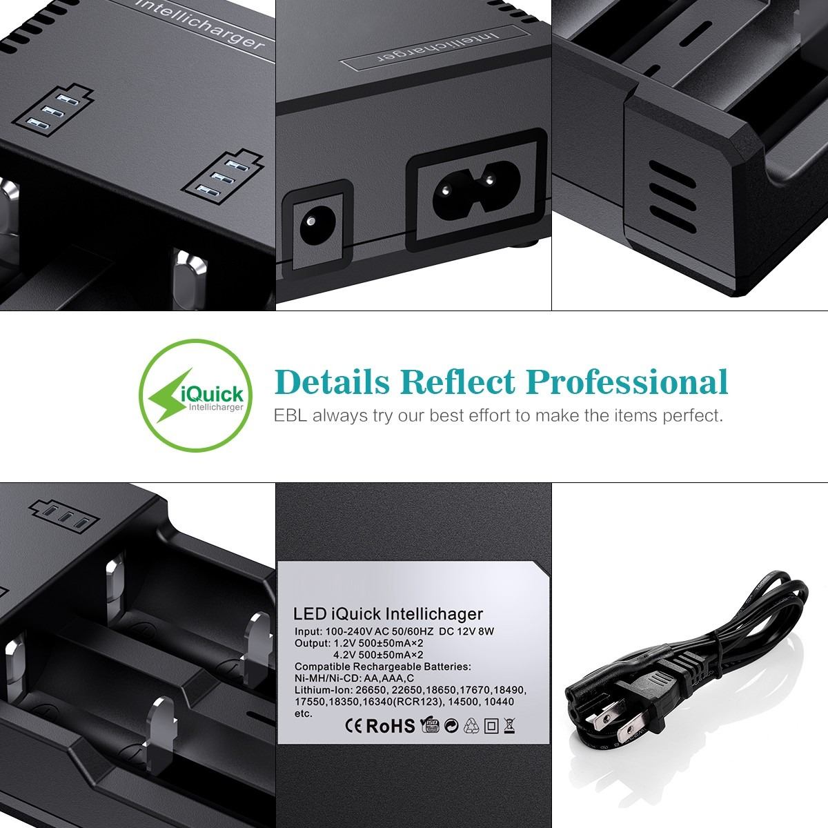 EBL 4-Pack 10440 Rechargeable Lithium Batteries with 992 USB Charger - Perfect for Flashlights, Laser Pointers & Small Electronics