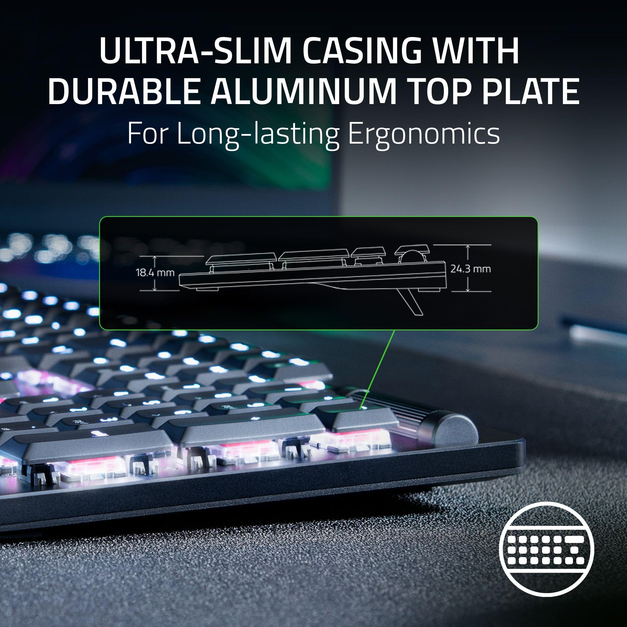 Razer DeathStalker V2 Pro Gaming Keyboard - Low Profile Linear Red Optical Switches - Ultra Durable Coated Keycaps - Aluminum Top Plate - Multi Function Roller & Media Buttons (Renewed) | Perfect for Competitive Gaming, Streaming & Office Work