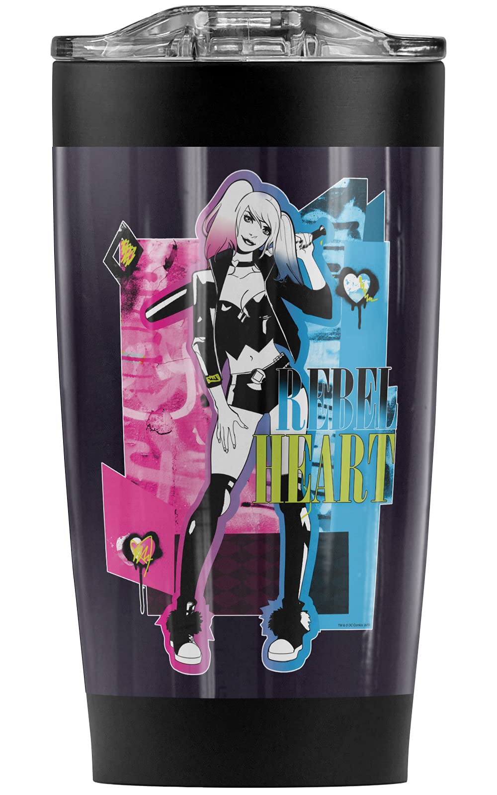 Batman Harley Quinn Rebel Heart Stainless Steel Tumbler 20oz - Vacuum Insulated Coffee Travel Mug with Leakproof Lid - Keeps Hot & Cold for Hours - Perfect for Office, Gym, Camping and Car Commute