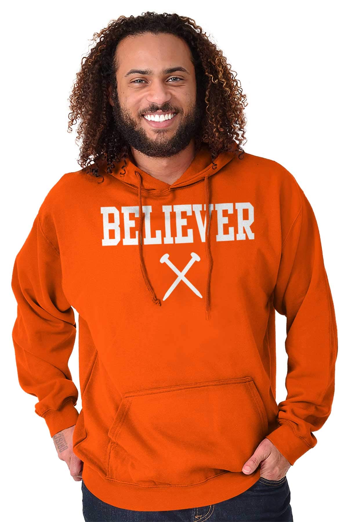 Classic Teaze Believer Nails Cross Christian Hoodie Sweatshirt for Women & Men - Religious Apparel for Church, Worship & Everyday Faith Wear