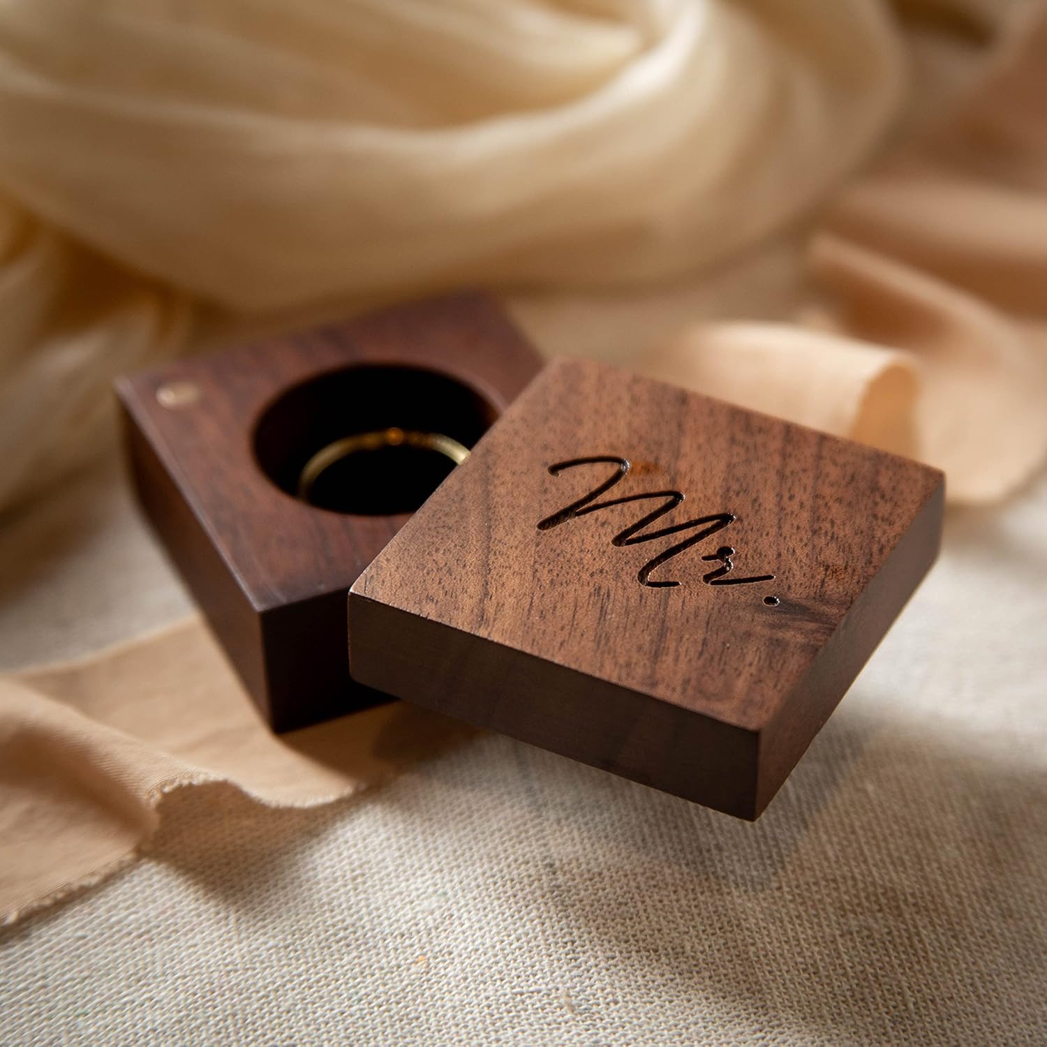 Engraved Wooden Ring Box for Wedding Ceremony - Mr Ring Box with Personalization - Perfect Ring Bearer Box & Anniversary Gift for Husband - Great for Proposals, Vow Renewals, and Special Occasions