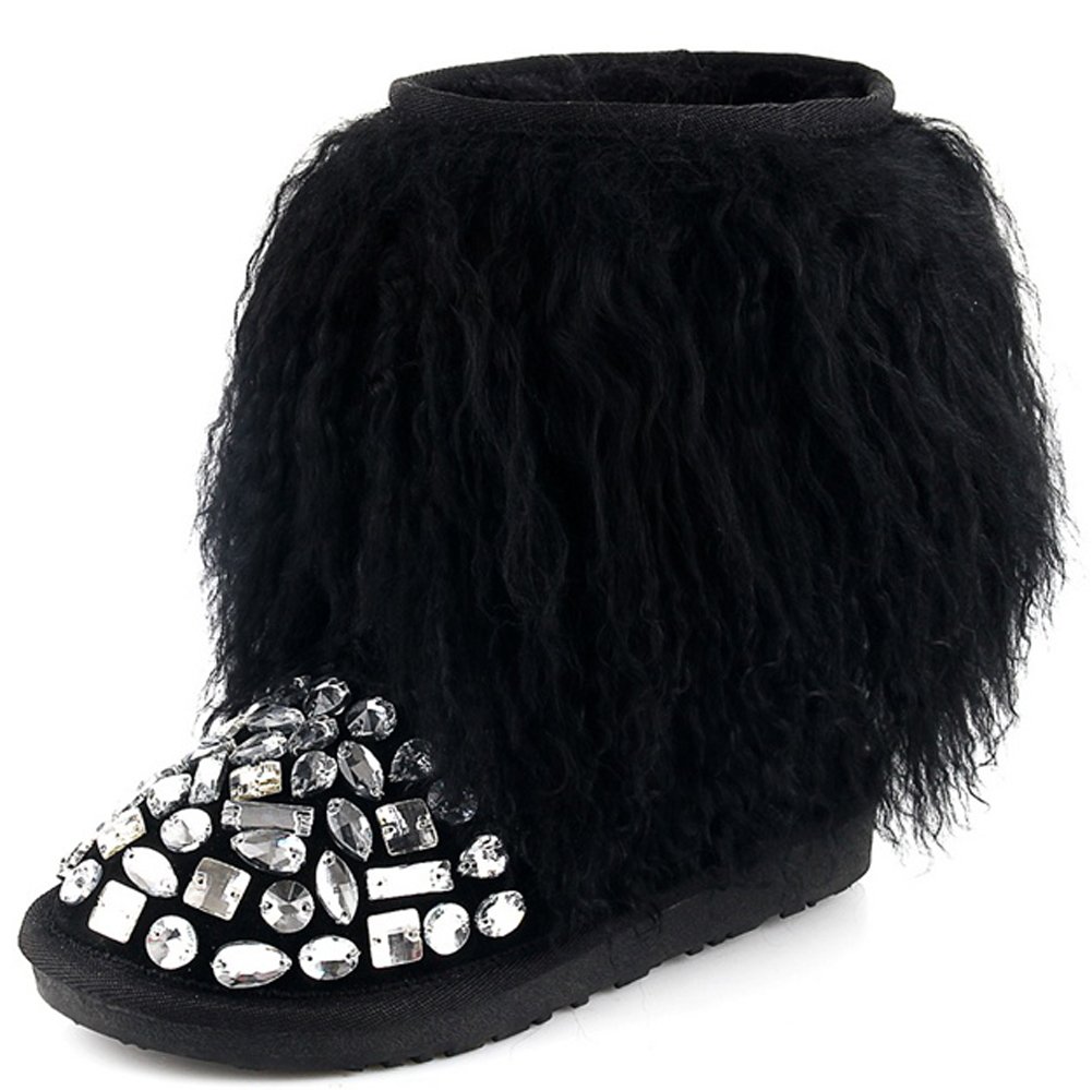 APHNUS Women's Wool Rhinestone Short Winter Snow Boots - Warm & Stylish for Cold Weather, Snowy Days & Outdoor Activities