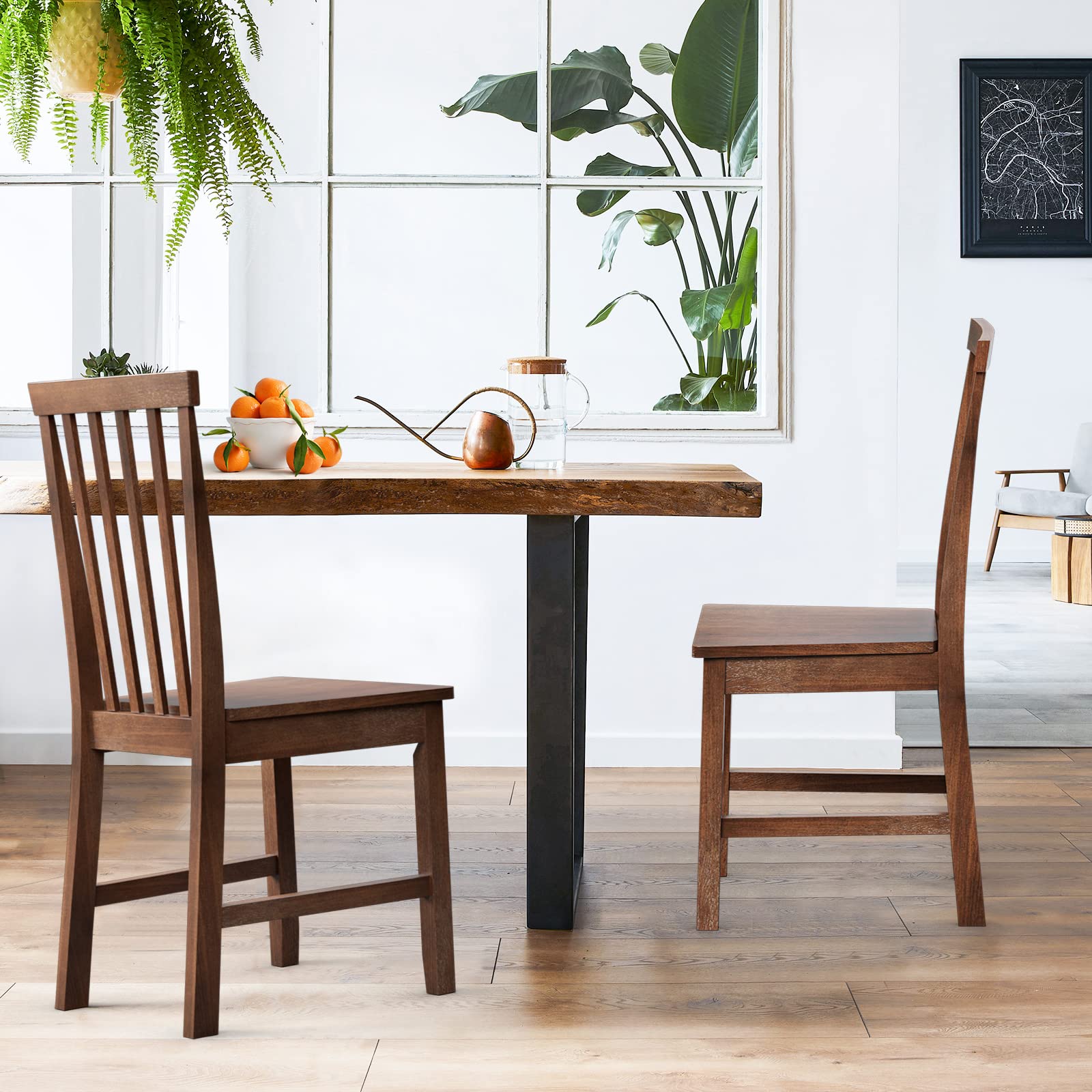 Giantex 2-Piece Farmhouse Wooden Dining Chair Set - High Slat Back, Rubber Wood Legs, Armless Kitchen & Dining Room Chairs for Home, Restaurant & Cafe Use