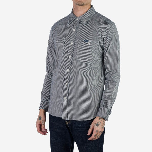 Iron Heart IHSH 366 IND 8oz Herringbone Hickory Stripe Work Shirt - Indigo Denim - Durable & Stylish for Workwear & Casual Outfits