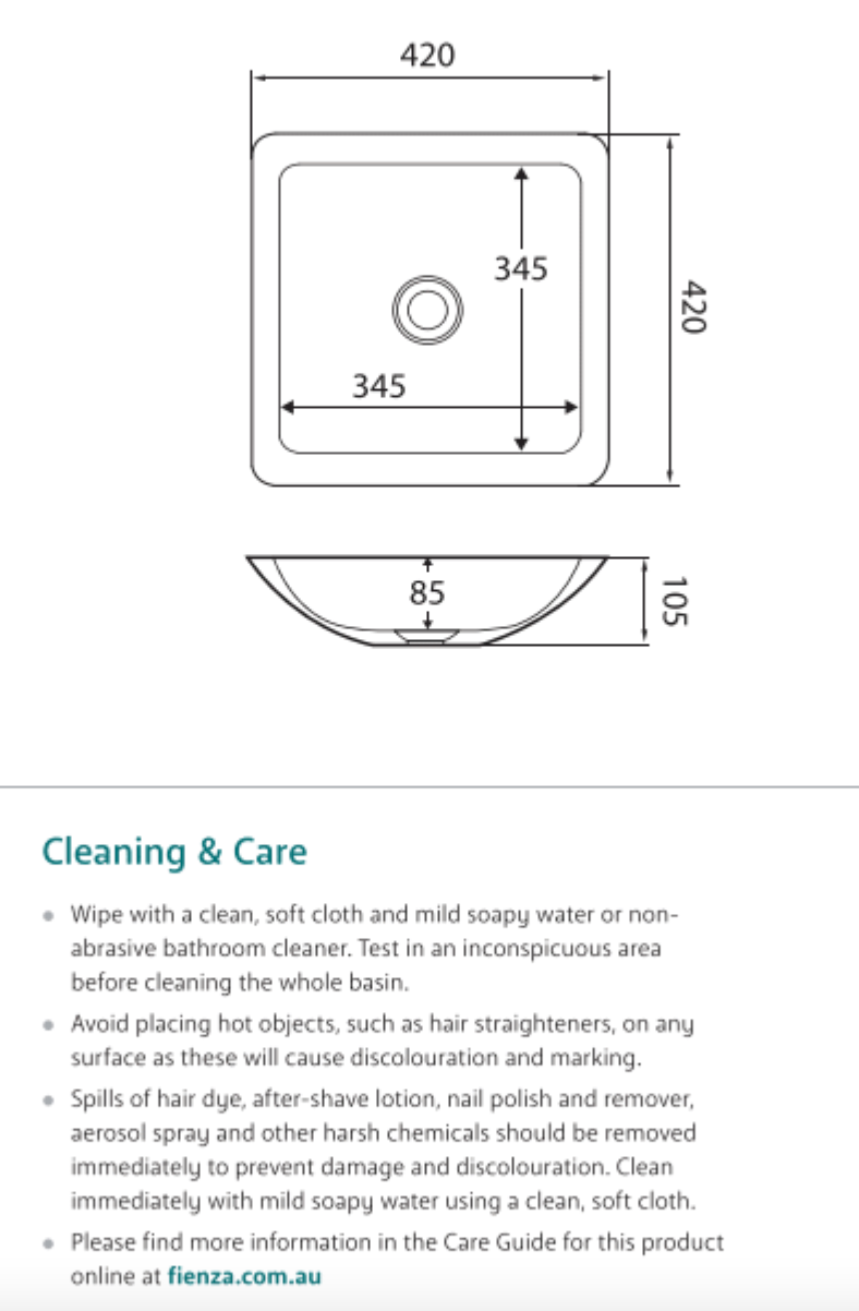 Fienza CSB02 MB Classique Matte Black Solid Surface Above Counter Bathroom Sink Basin - Perfect for Modern Vanities and Contemporary Bathroom Designs