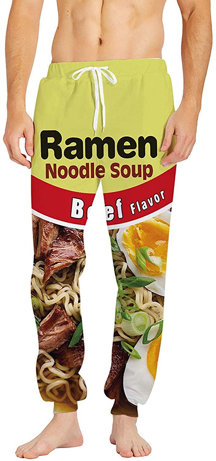 Funny 3D Ramen Noodle Soup Print Pants - Novelty Cotton Trousers for Men & Women | Perfect for Cosplay, Gag Gifts, and Casual Wear