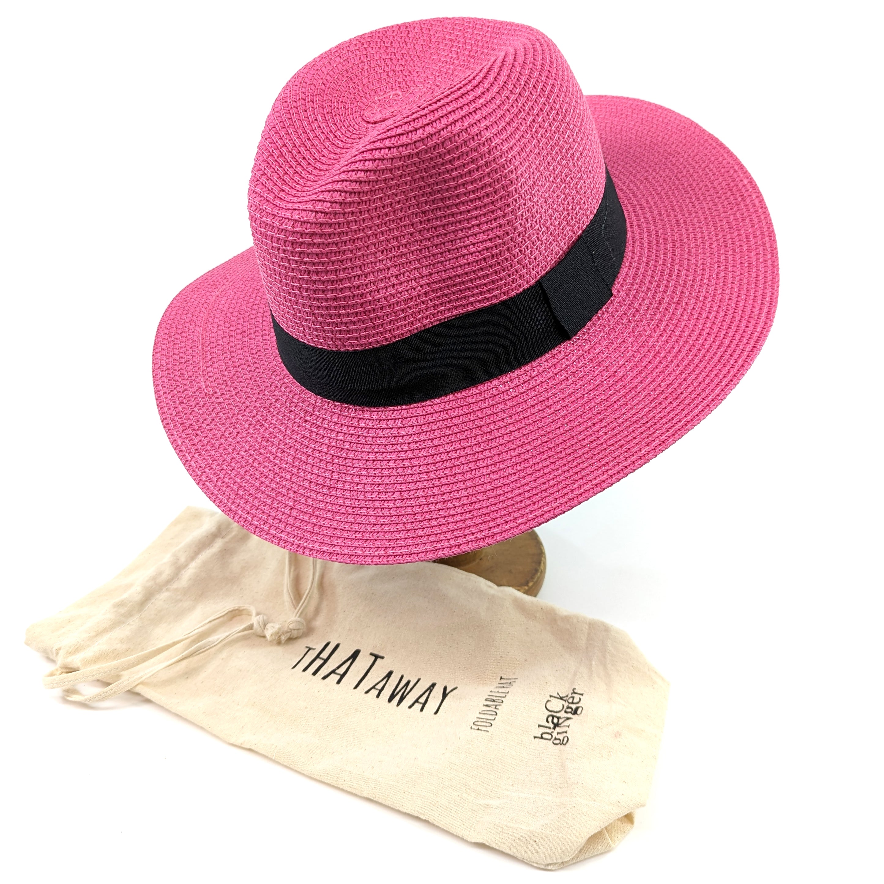 Pink Folding Travel Panama Sun Hat - 59cm Wide Brim UV Protection Hat for Women - Perfect for Beach Vacation, Summer Outdoors & Travel Accessories
