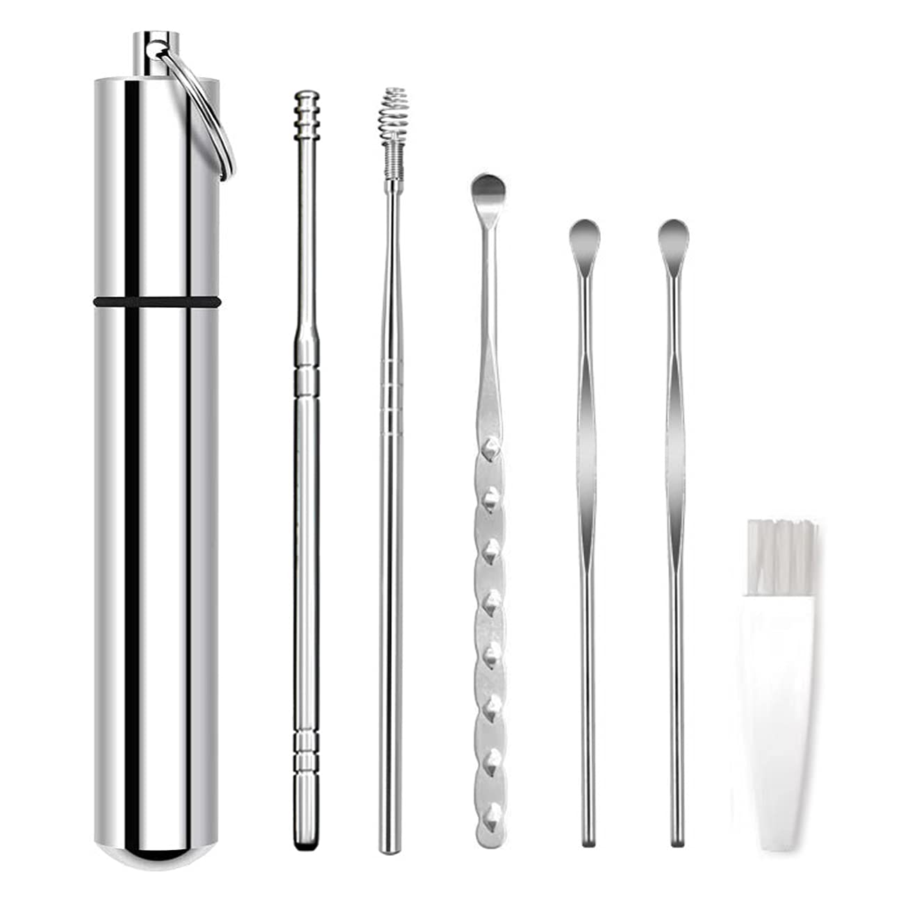 **Ear Wax Removal Kit - 6Pcs Silvery Ear Cleaner Tool with Brush & Storage Box for Adults & Kids - Safe Earwax Removal for Home & Travel Use**