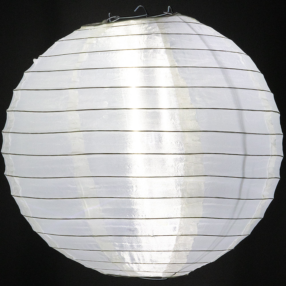 10 Pack Beige/Ivory Round Shimmering Nylon Lanterns with Even Ribbing - Hanging Decorative Lights for Wedding, Party, Garden & Outdoor Decor (String Lights Sold Separately)