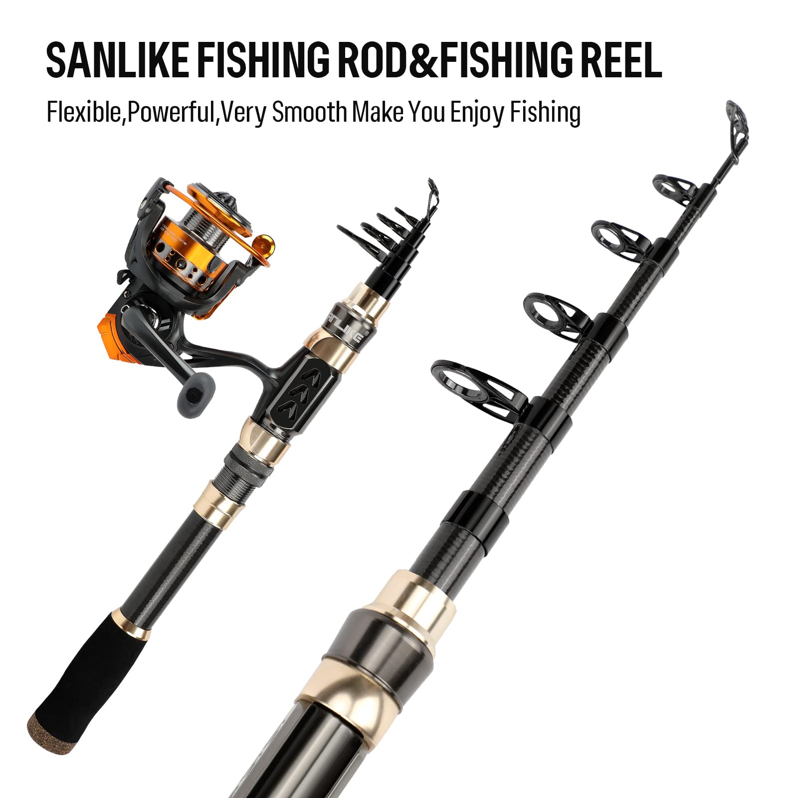SANLIKE Carbon Fiber Fishing Rod and Reel Combo - Lightweight Travel Fishing Pole Set for Saltwater & Freshwater (Sea, Lakes, Rivers) - Perfect Gift for Men & Fishing Enthusiasts - Great for Camping, Hiking, and Outdoor Adventures