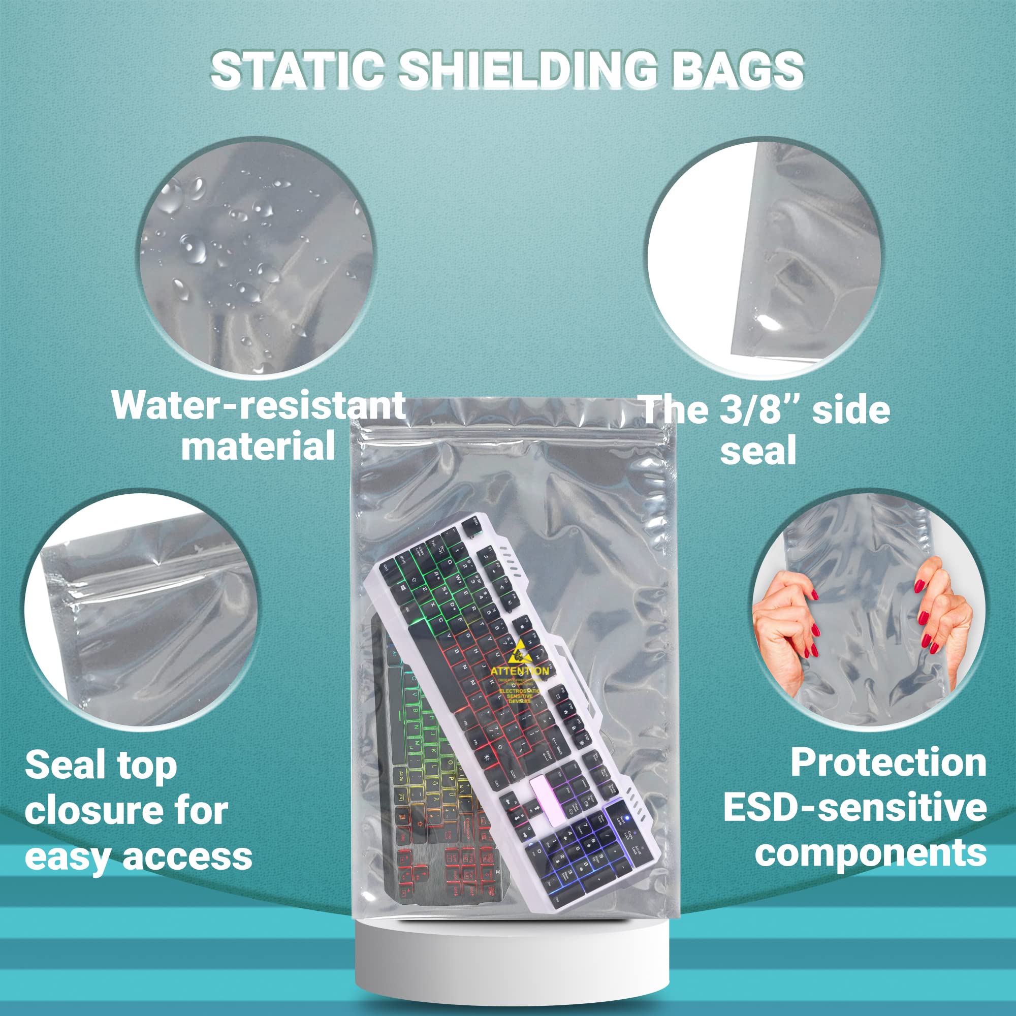 APQ 200-Pack 16x24 Grey Static Shielding Zipper Bags | ESD Protection for Electronics | Seal Top Closure | Transparent Anti-Static Bags for Sensitive Components - Perfect for PCB Storage & Electronic Parts Protection