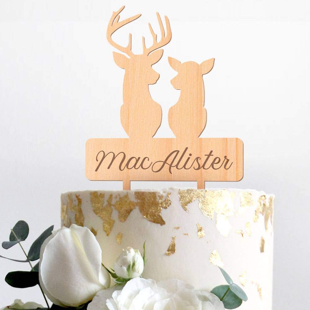 Personalized Wooden Deer Wedding Cake Topper - Beautiful Handmade Cake Decorations for Weddings, Anniversaries & Special Events - Perfect Gift for Brides & Couples - Ideal for Wedding Cakes, Anniversary Cakes & Party Desserts