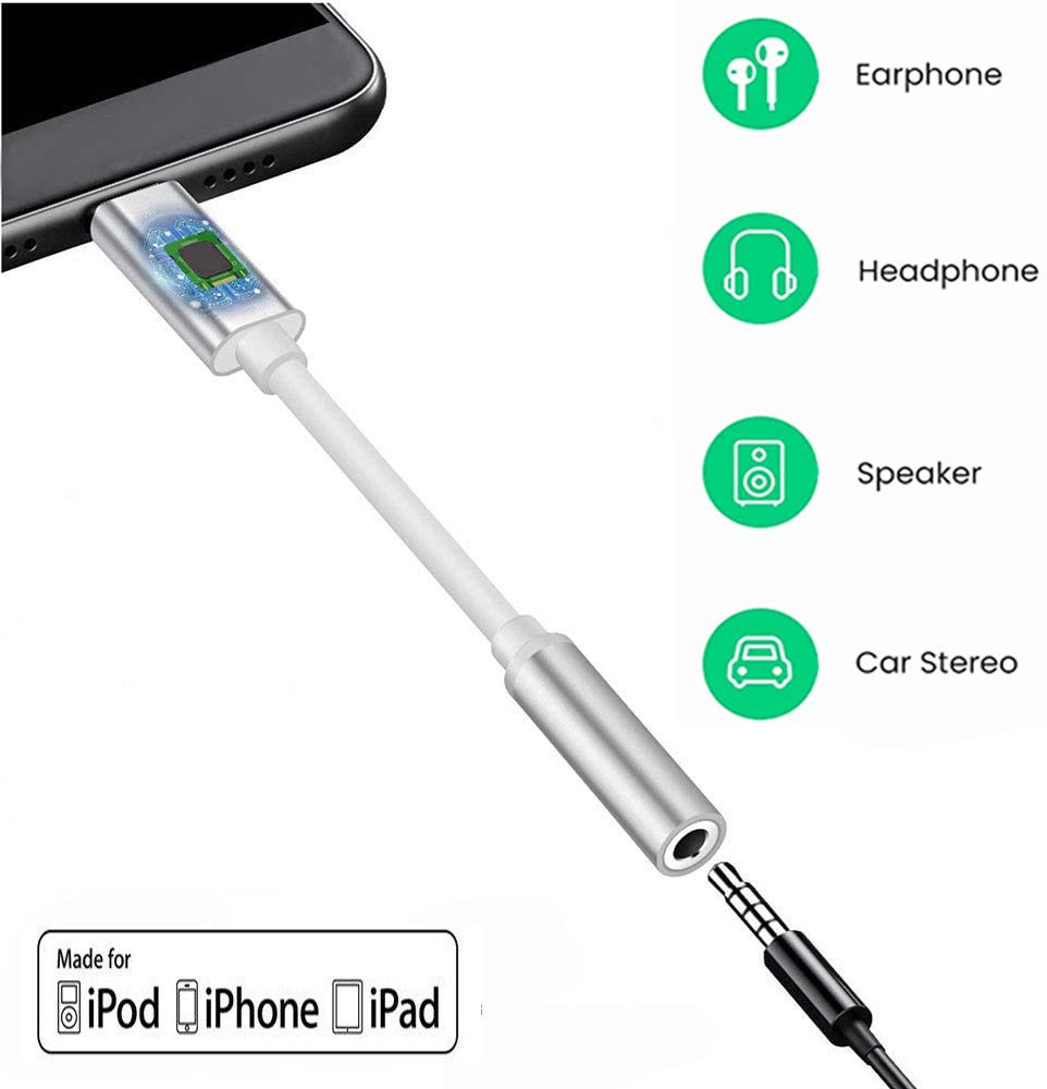 Apple MFi Certified Lightning to 3.5mm Headphone Jack Adapter - Hi-Fi Digital Audio Connector for iPhone 12/11 Pro/XS/XR/X/8/7/SE, iPad Pro/Mini - Compatible with iOS 10~14.4+ - Perfect for Music, Gaming & Hands-Free Calls